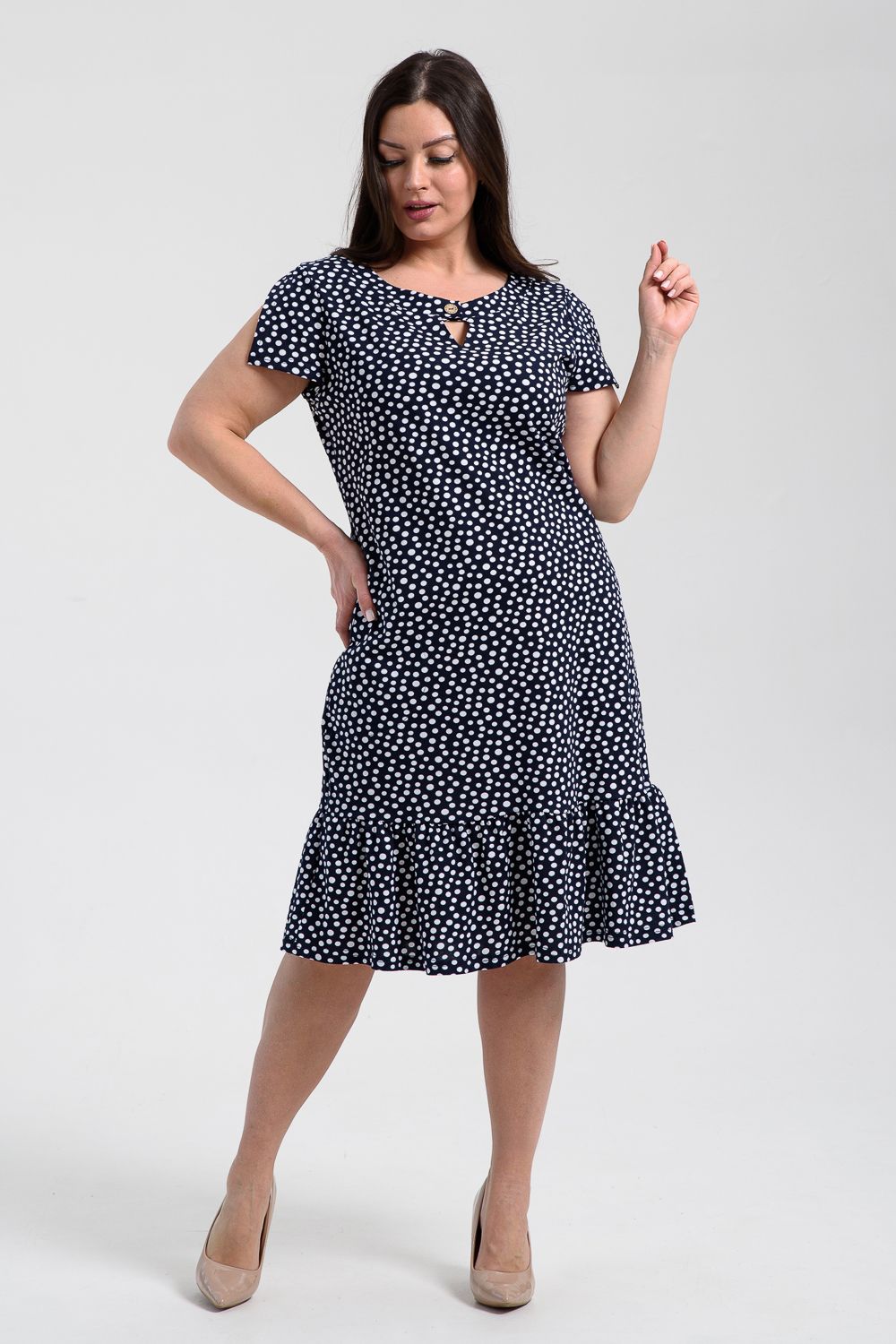 Платье 7271 - мелкий горох на темно-синем