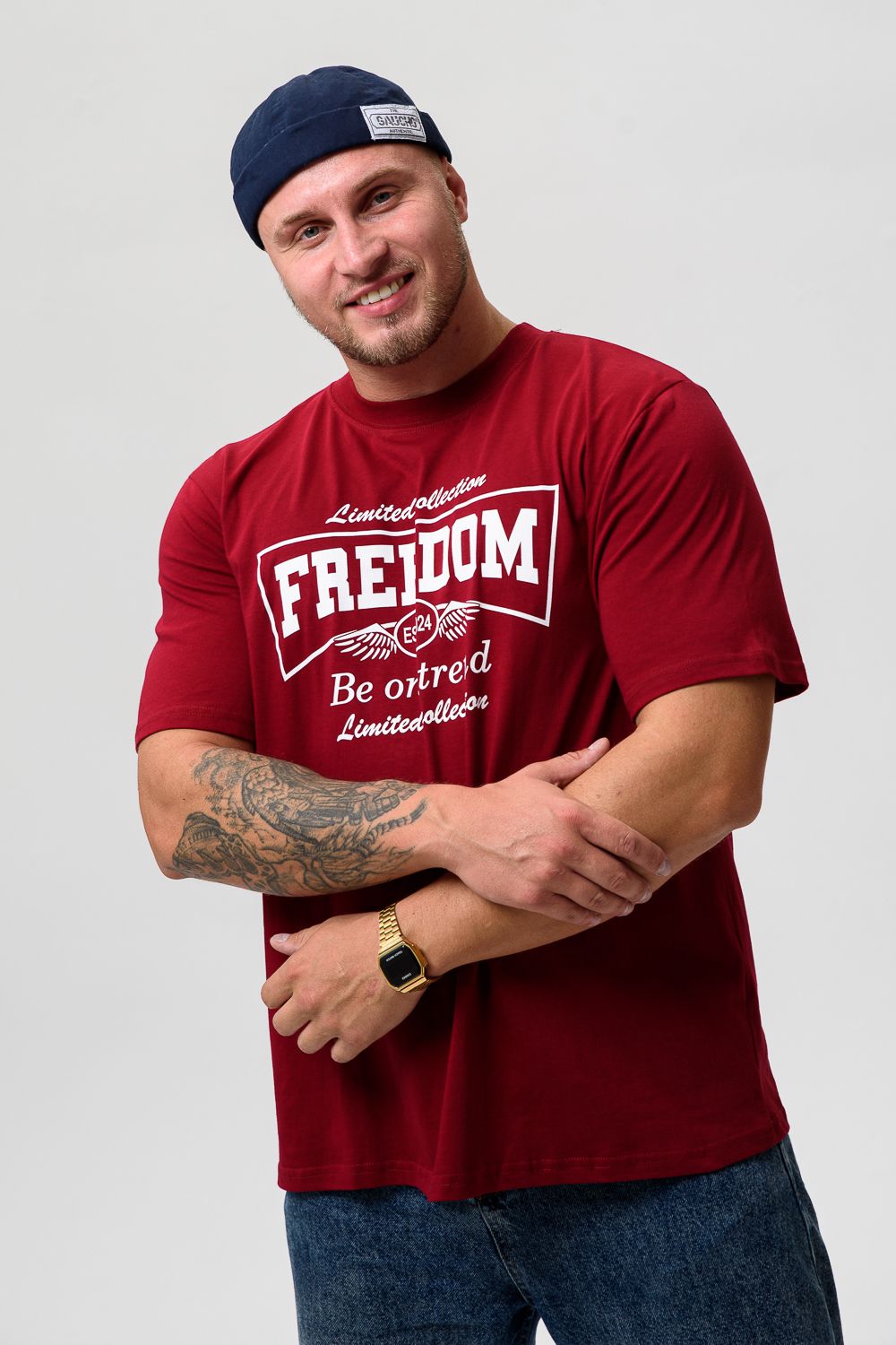 Футболка мужская 8503/1 - бордовый+свобода