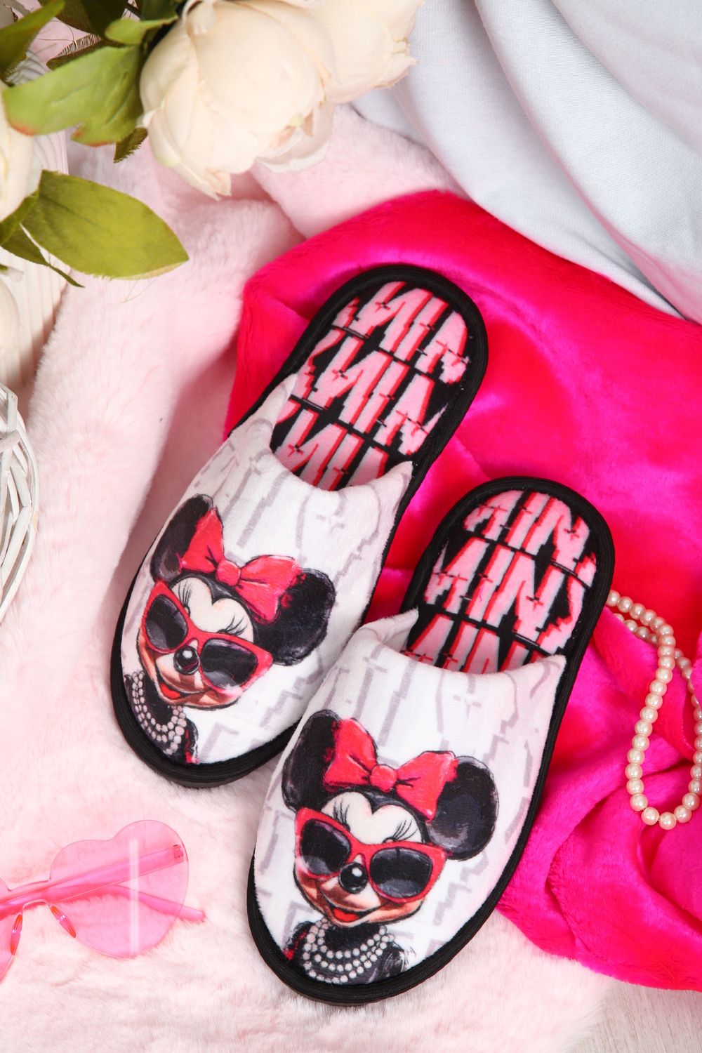 Тапки Minnie - серо-розовый