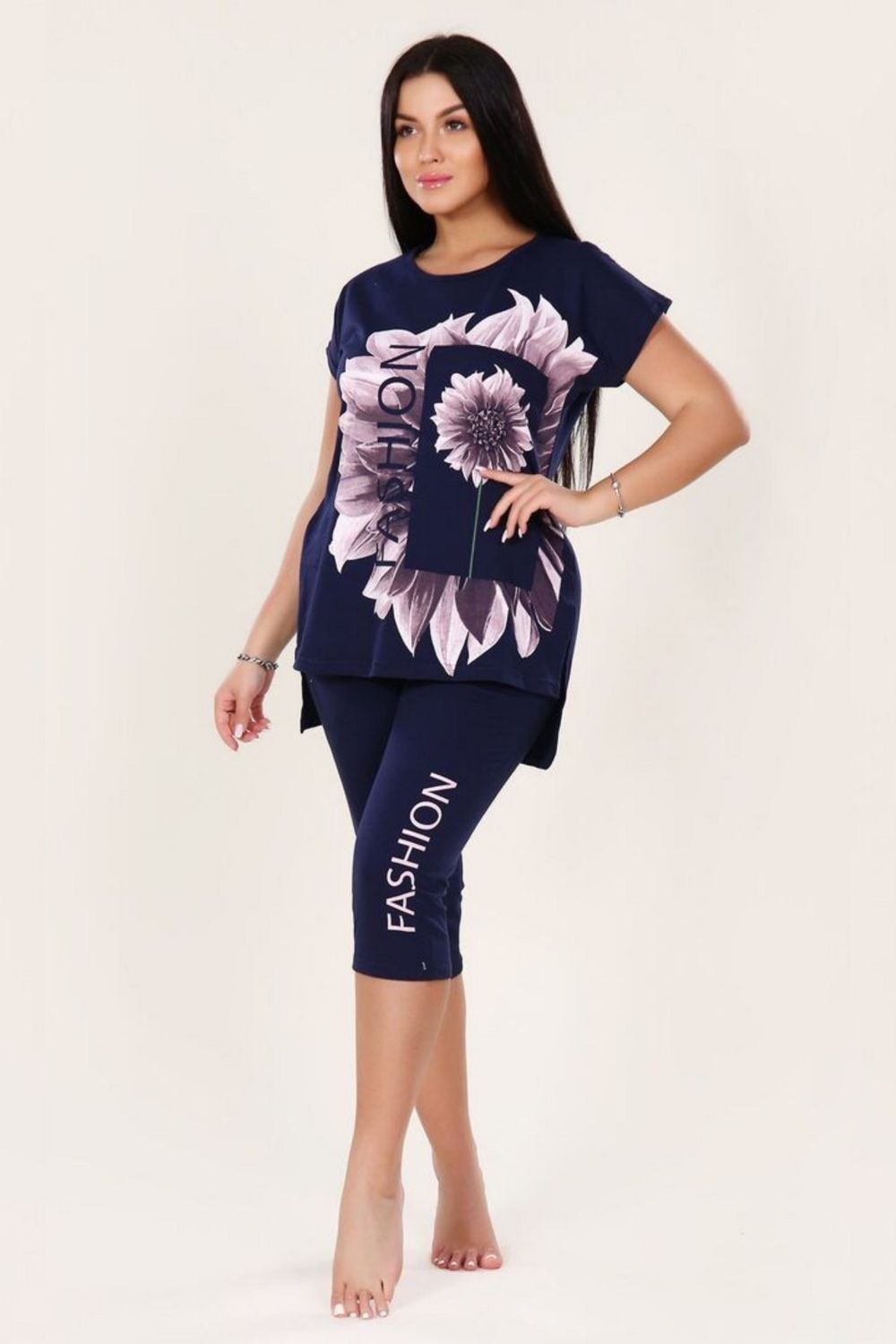 Костюм с бриджами  FASHION flower  397 - темно-синий