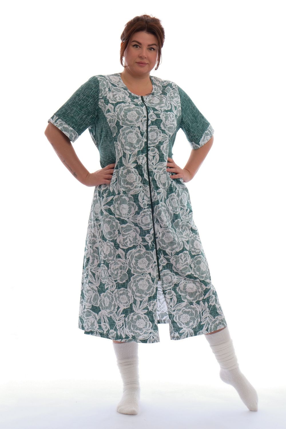 Халат домашний на молнии 83602 - зеленый