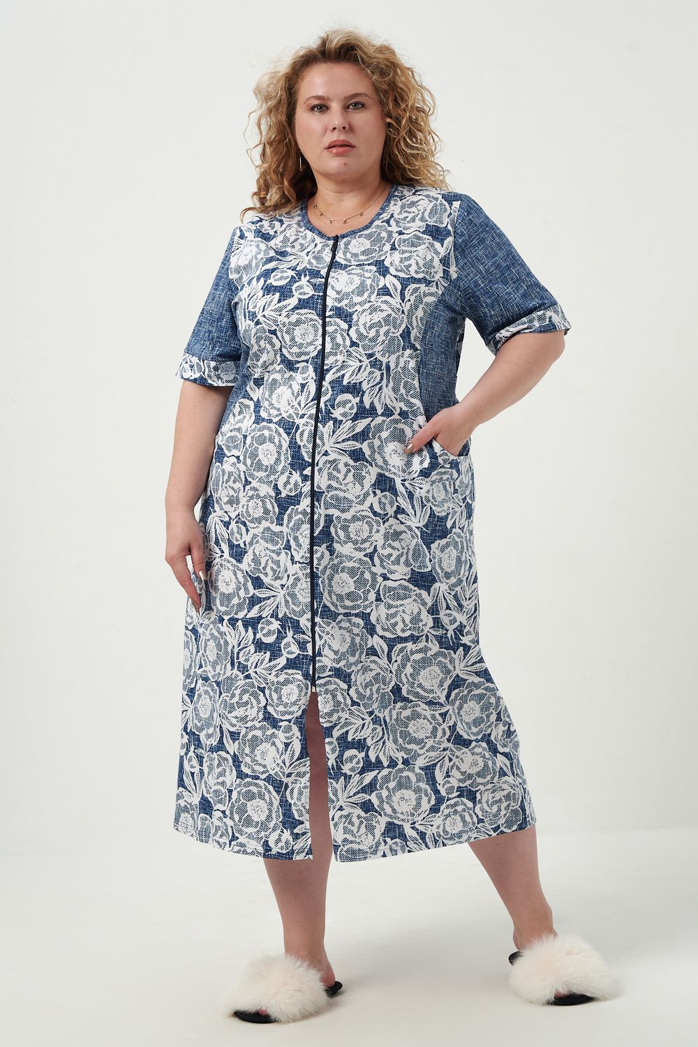 Халат домашний на молнии 83600 - синий