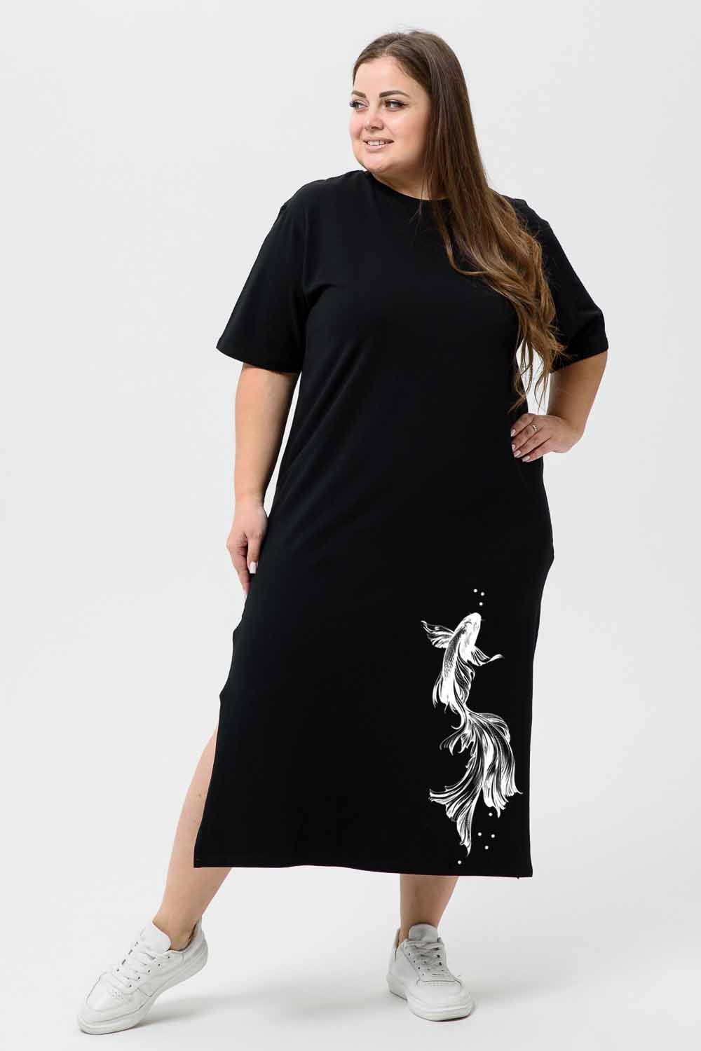 8517 платье женское длинное - черный+рыбка