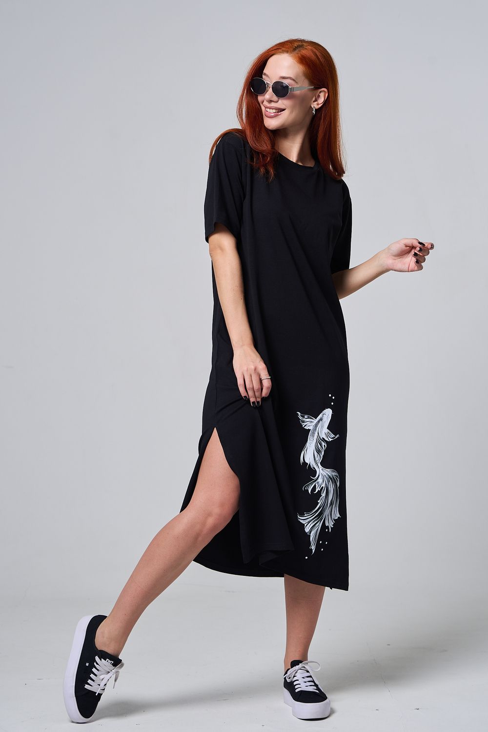 8517 платье женское длинное - черный+рыбка