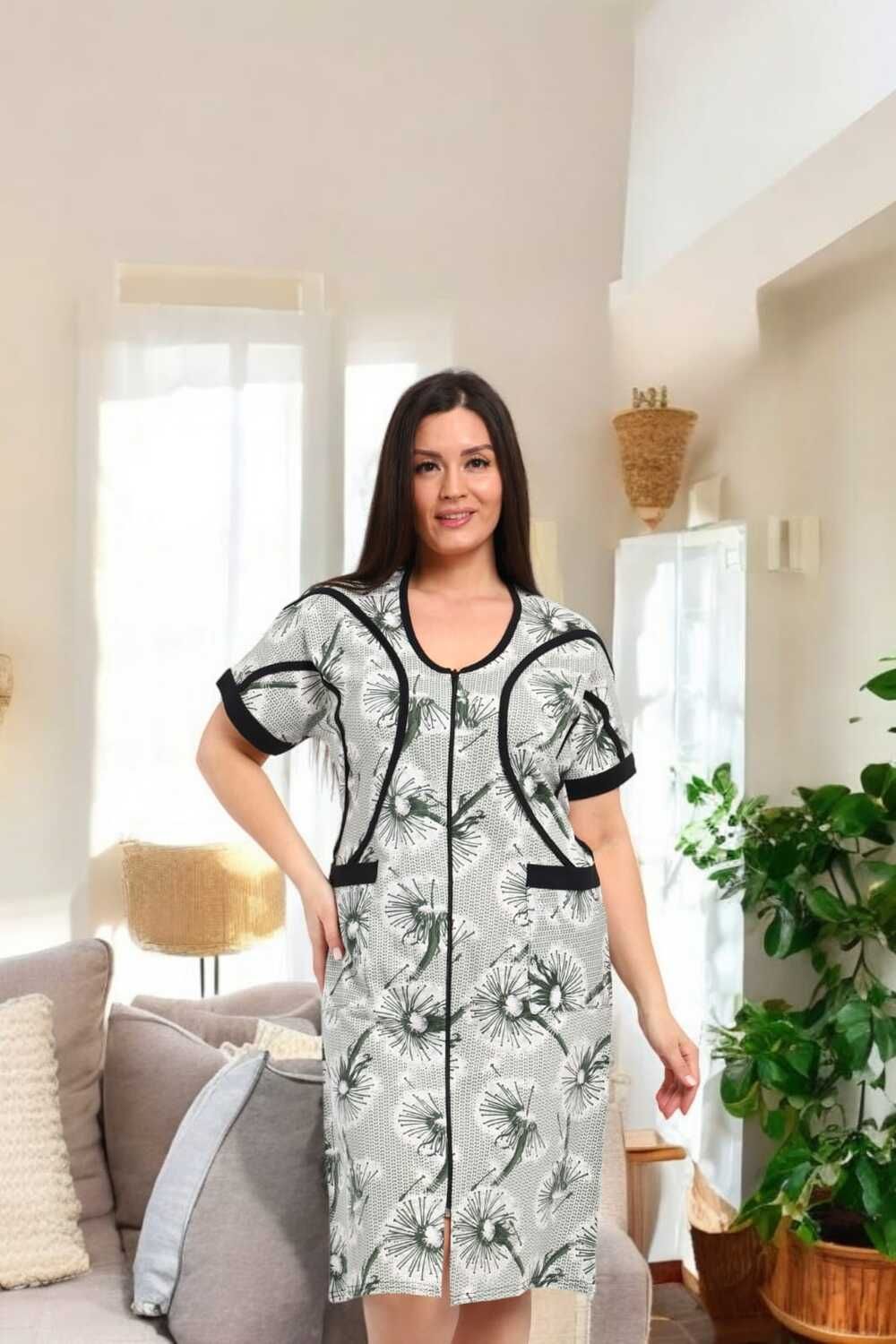 Халат 39055 - бело-зеленый