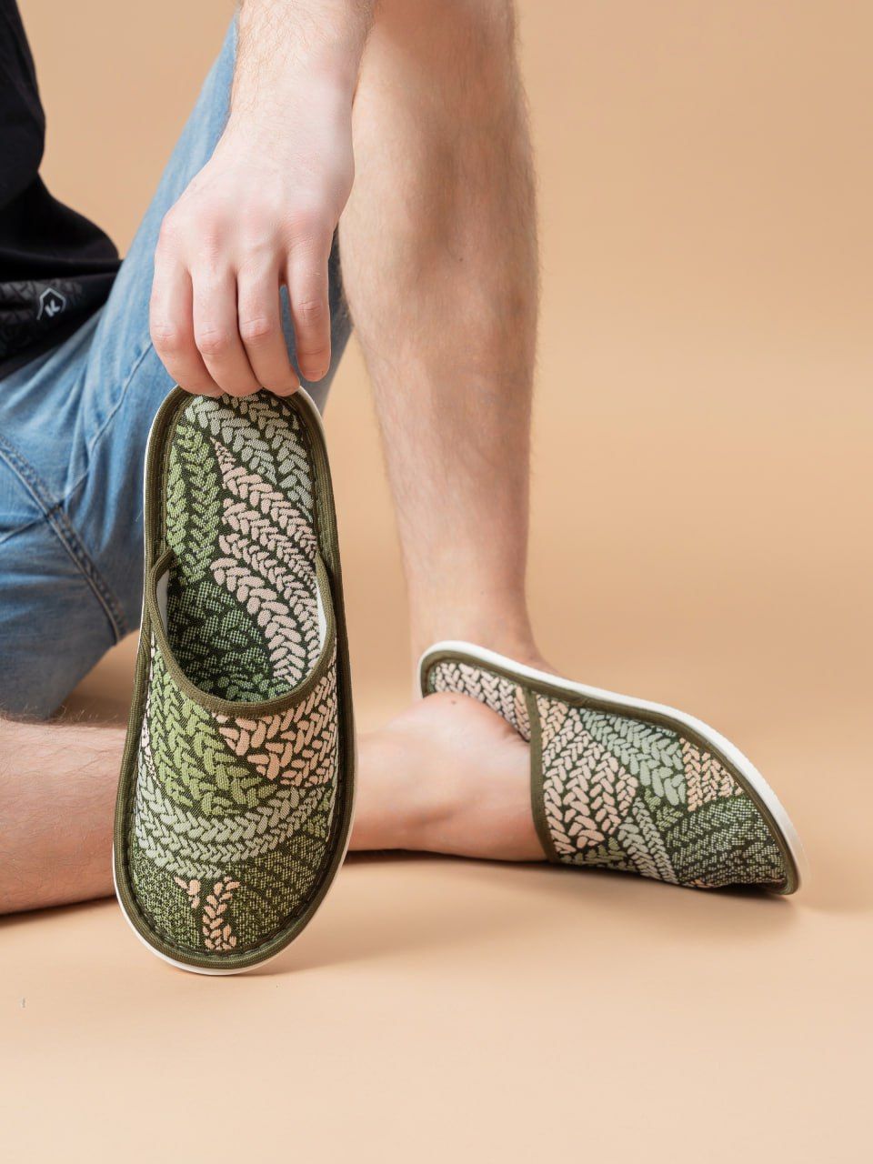 Тапочки домашние С-6МТП-МР - косички/зеленый