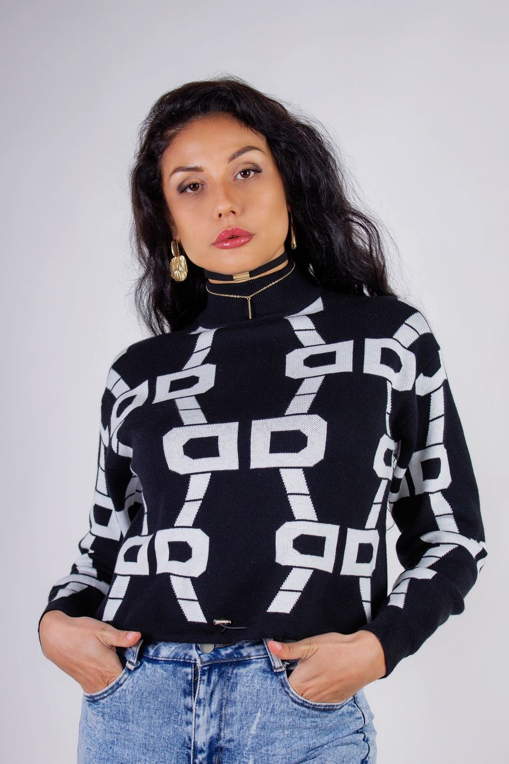 Джемпер с фиксатором Графика арт.3765 - черно-белый