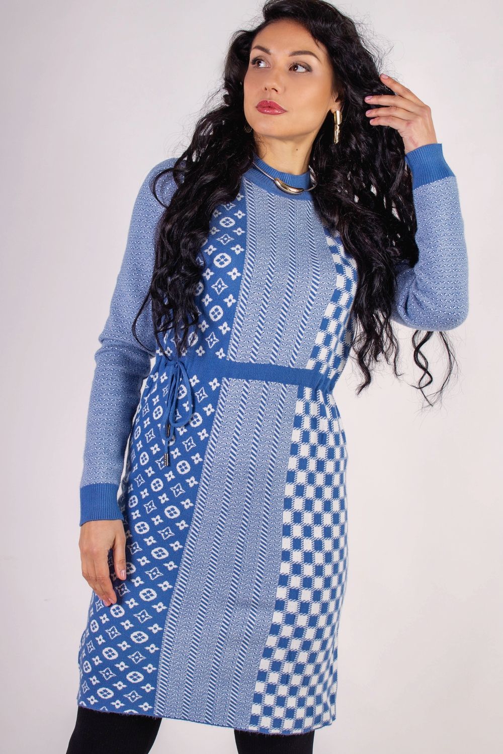 Теплое платье, на кулиске, арт. Е-46 - голубой