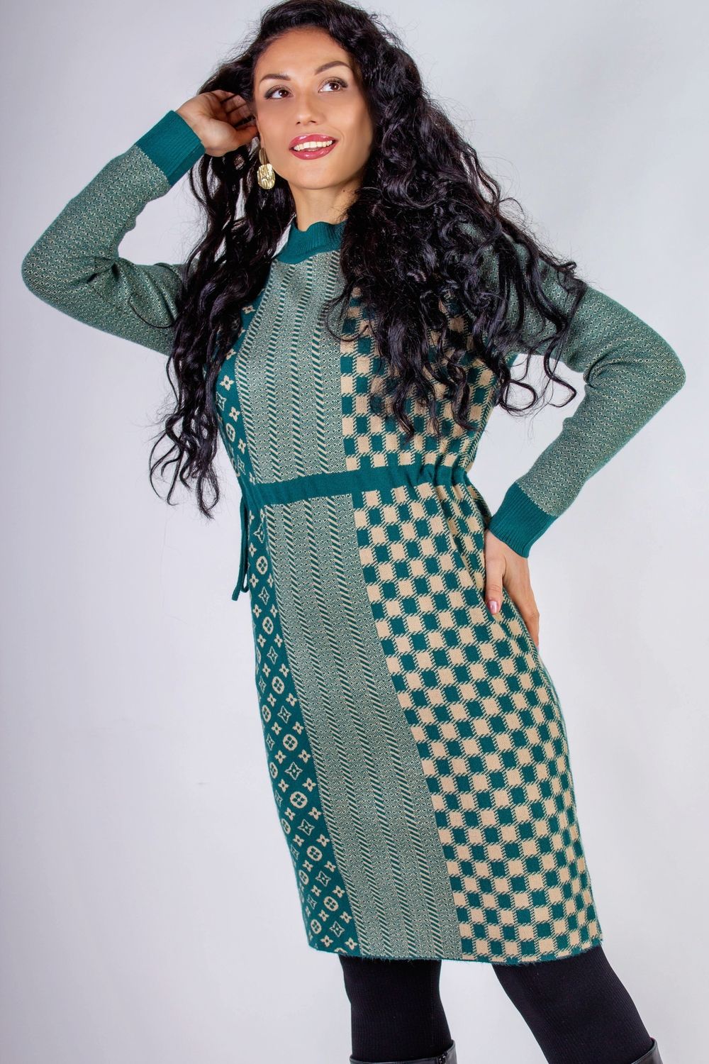 Теплое платье, на кулиске, арт. Е-46 - зеленый