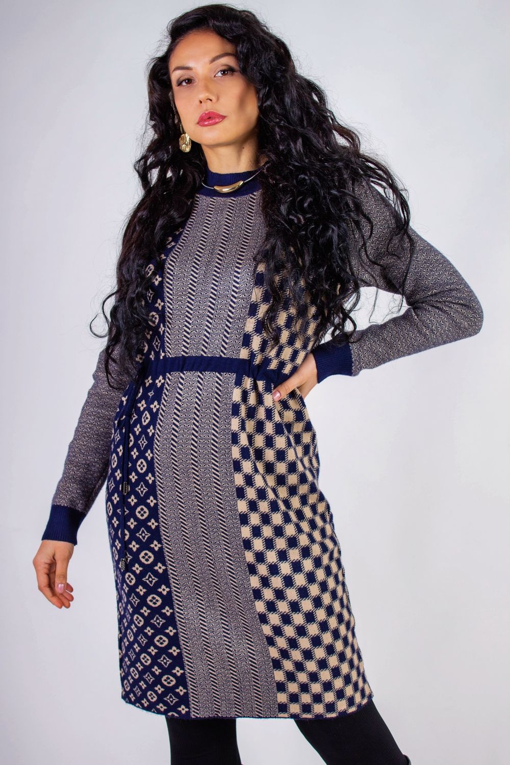 Теплое платье, на кулиске, арт. Е-46 - синий