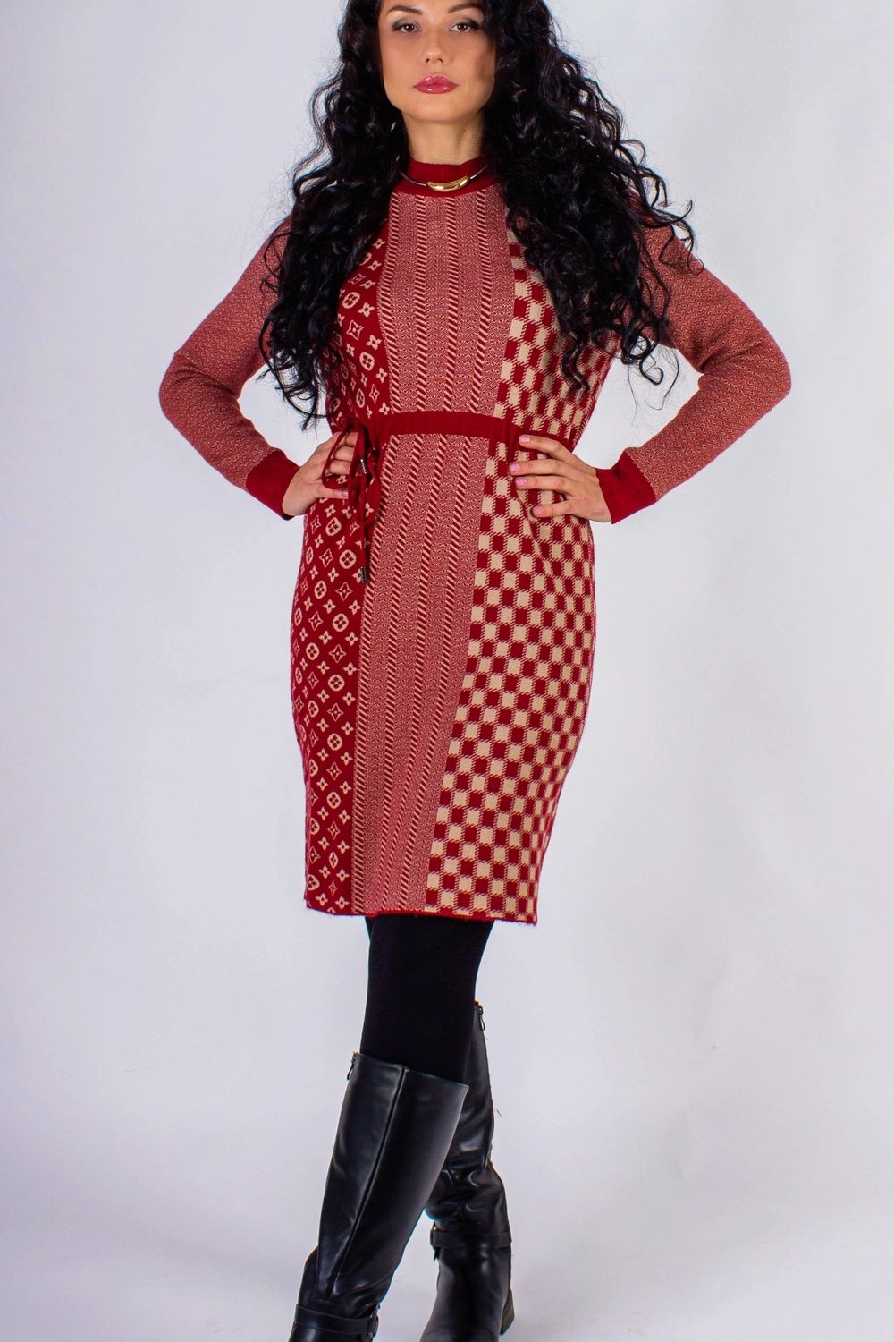 Теплое платье, на кулиске, арт. Е-46 - бордо