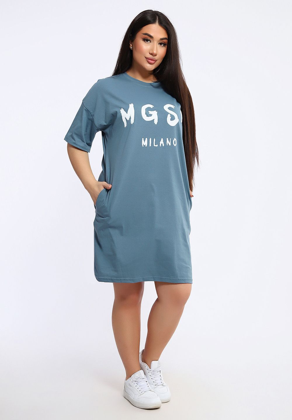 Туника с карманами - MILANO - 468 - серо-голубой