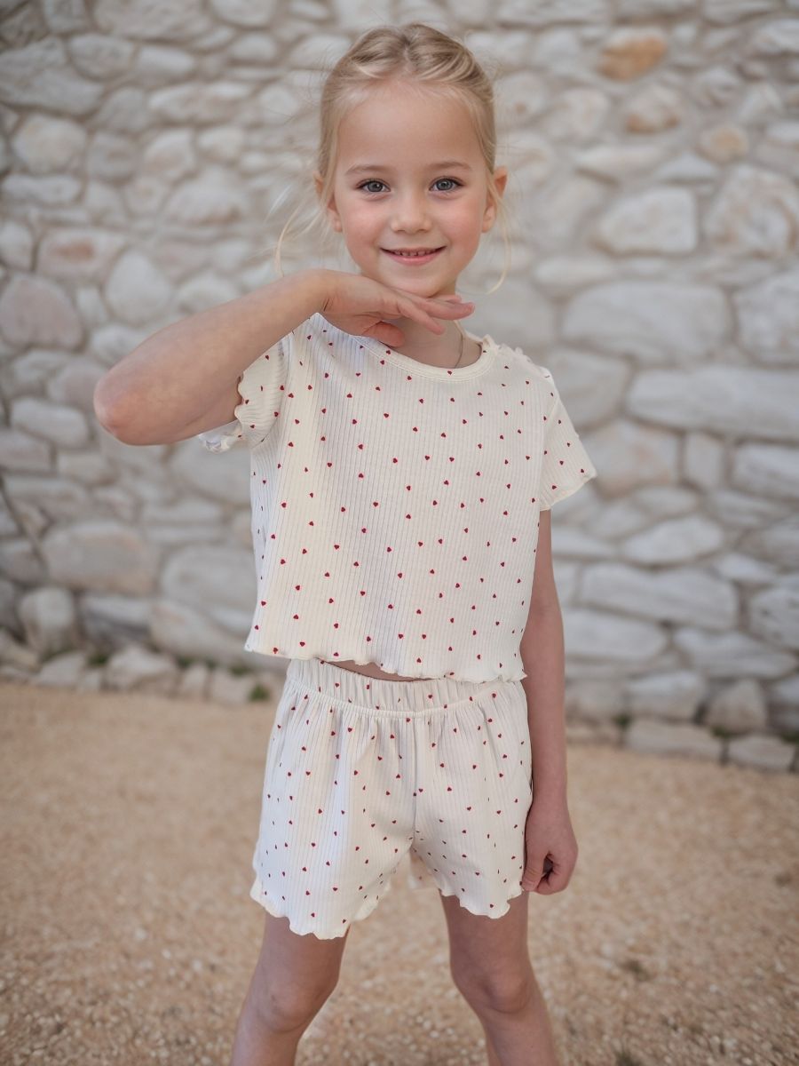 Пижама Пружинка топ с шортами 33063 сердца - сердца на молочном