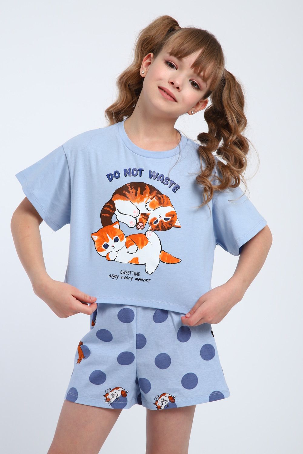 Пижама для девочки Котята ПД-019-077 - голубой/голубой