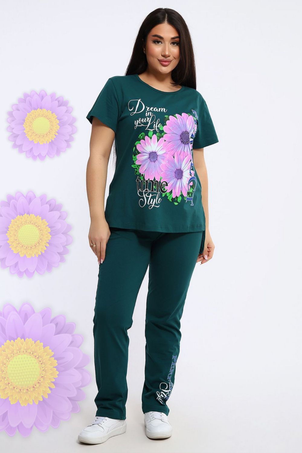 646 Костюм с брюками - Gerbera Style - изумрудный