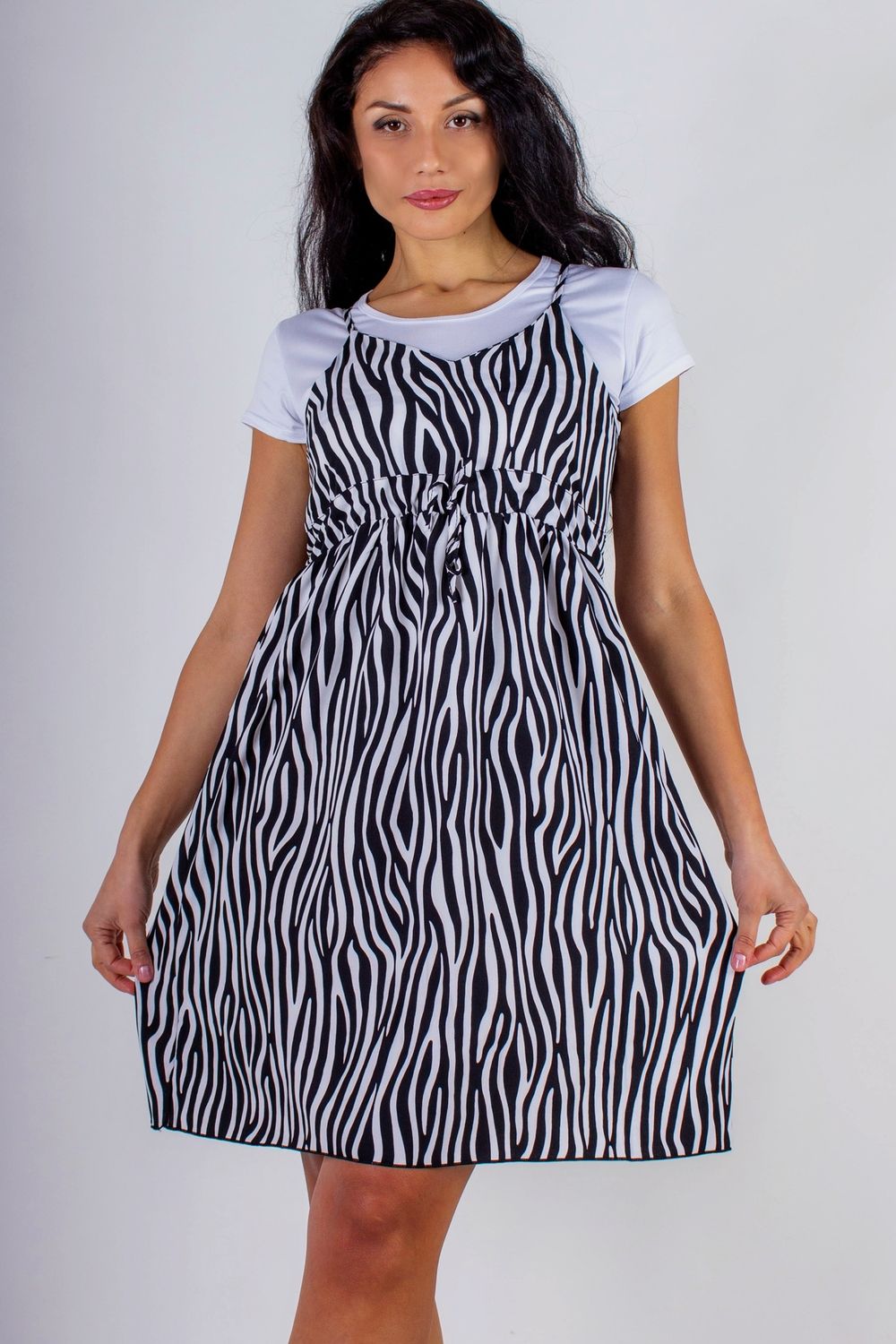 Комплект Сарафан с кокеткой+Футболка, арт. 8686 - Черно-белый зебра