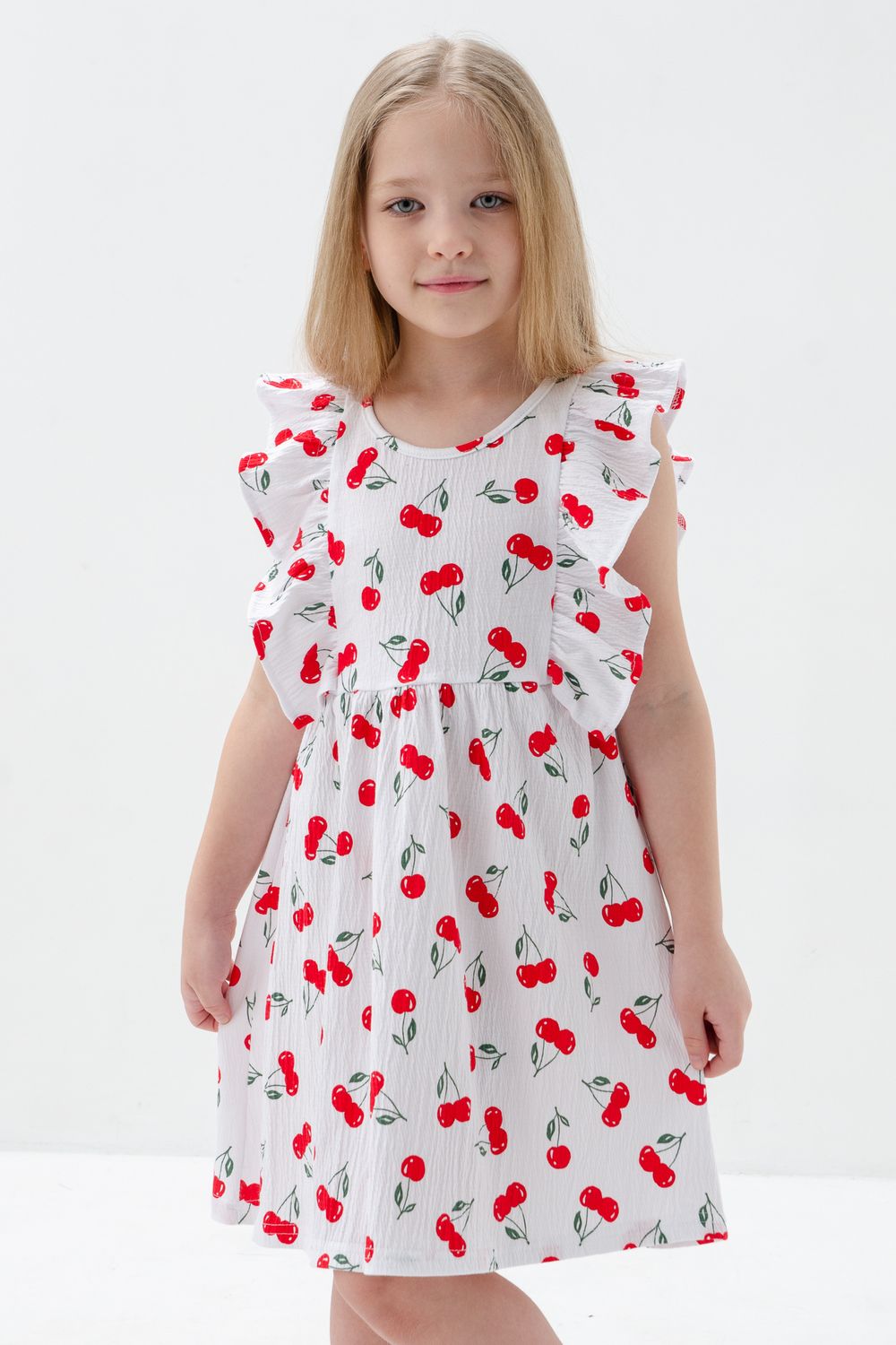 Сарафан Амур для подростка - вишни на белом