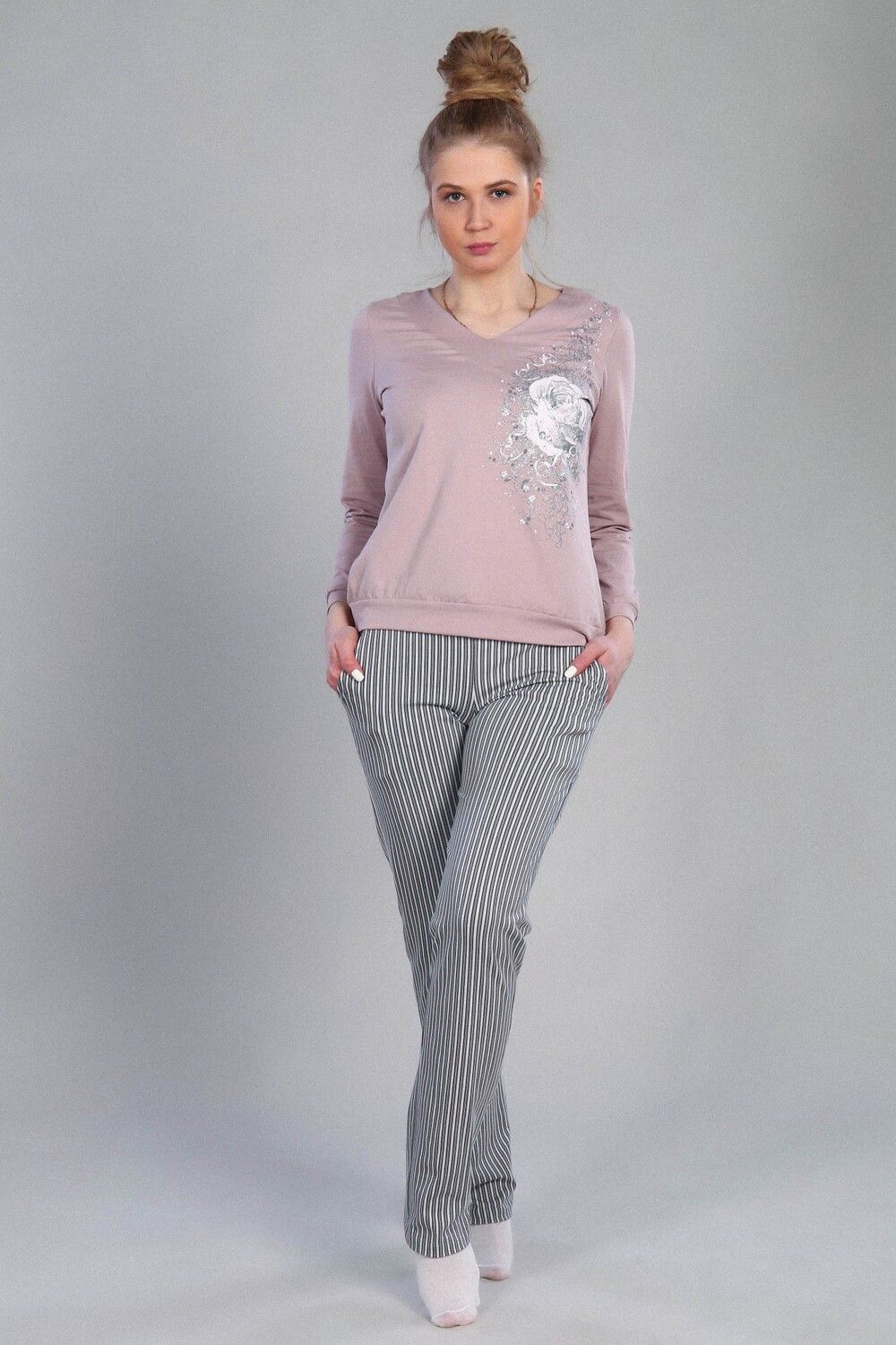 Домашний костюм с брюками - 190 - розовый