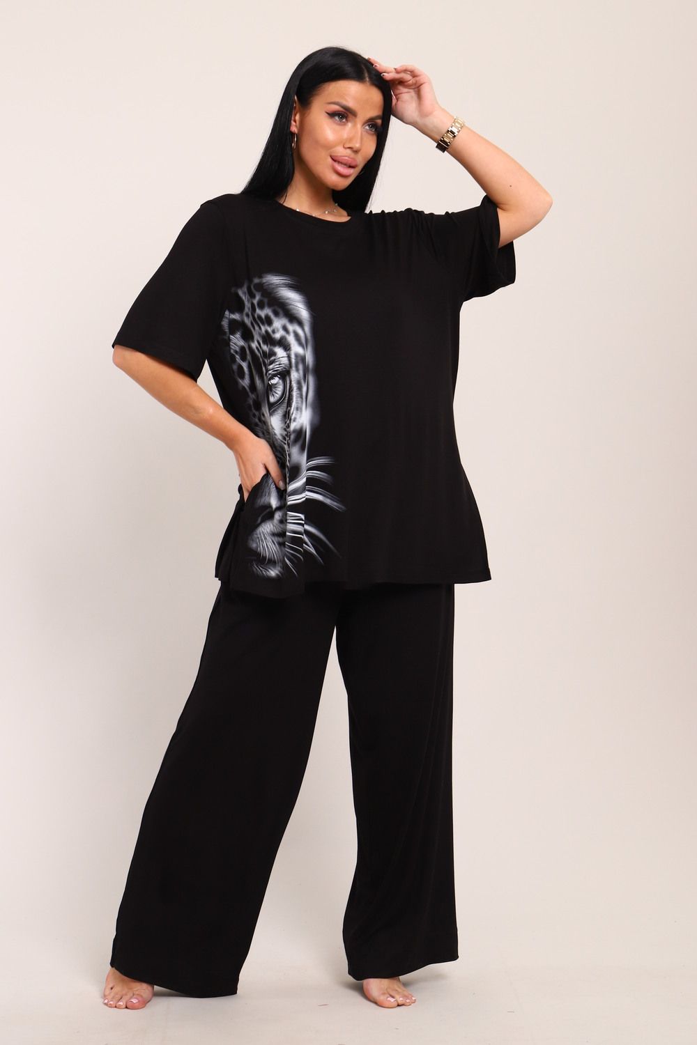 Трикотажный костюм из вискозы 391 - черный