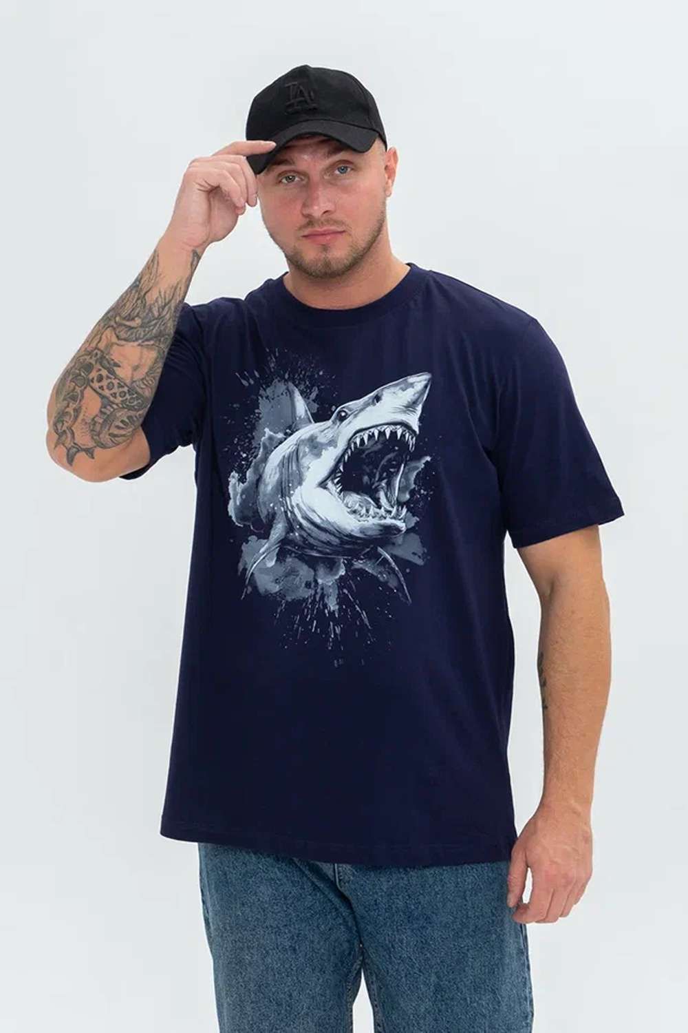Футболка мужская 8500/1 - темно-синий+Акула