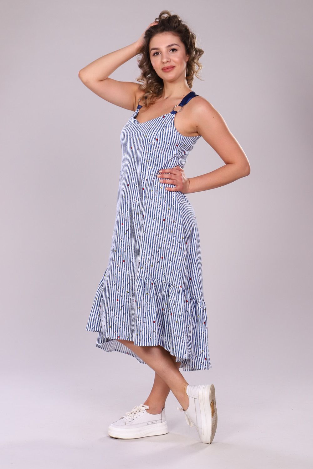 Сарафан женский в полоску на бретелях 11 - полоска голубая широкая