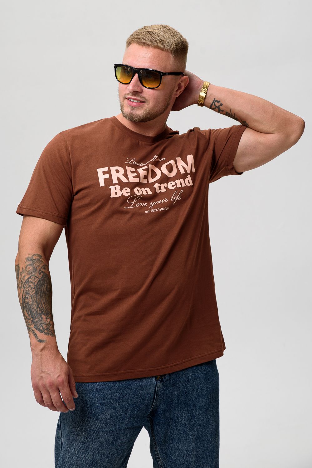 Футболка мужская 8503/1 - коричневый+Свобода