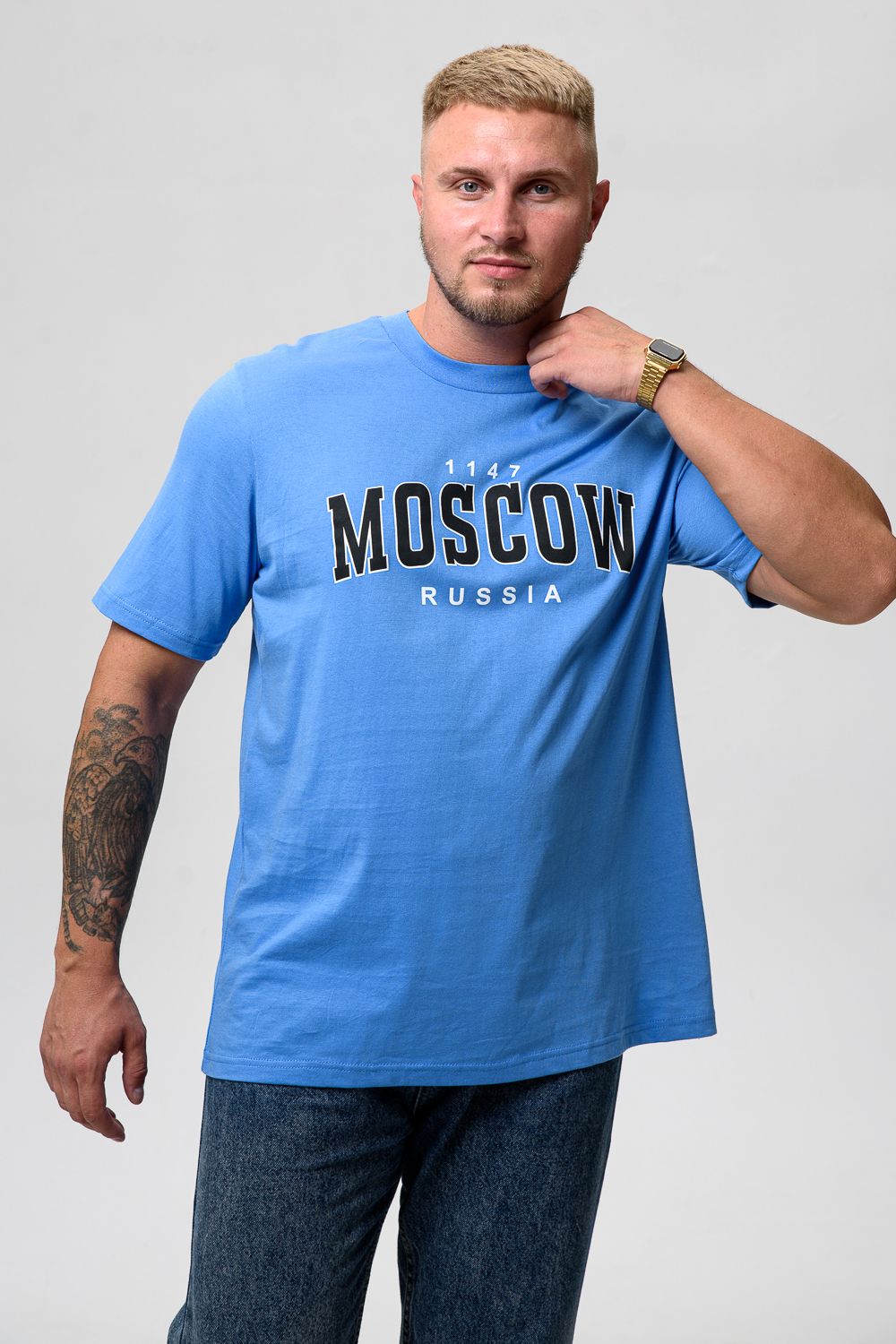 Футболка мужская 8503/1 - голубой+Москва