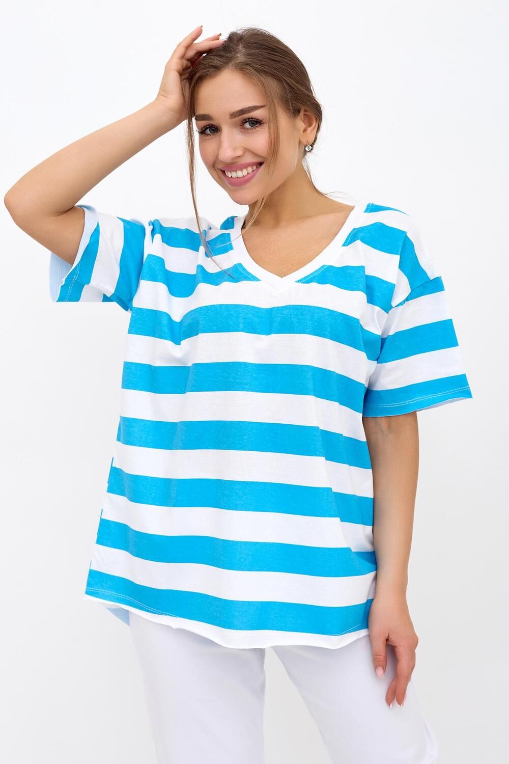 Футболка женская в полоску Фурор - голубой