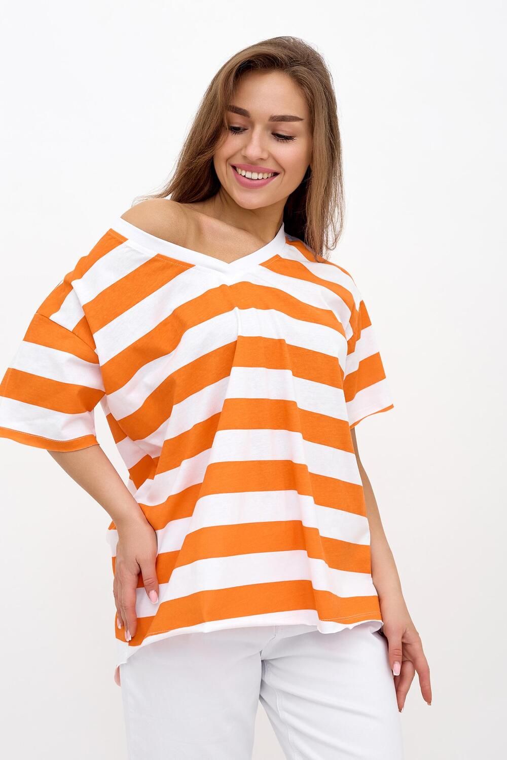Футболка женская в полоску Фурор - оранжевый