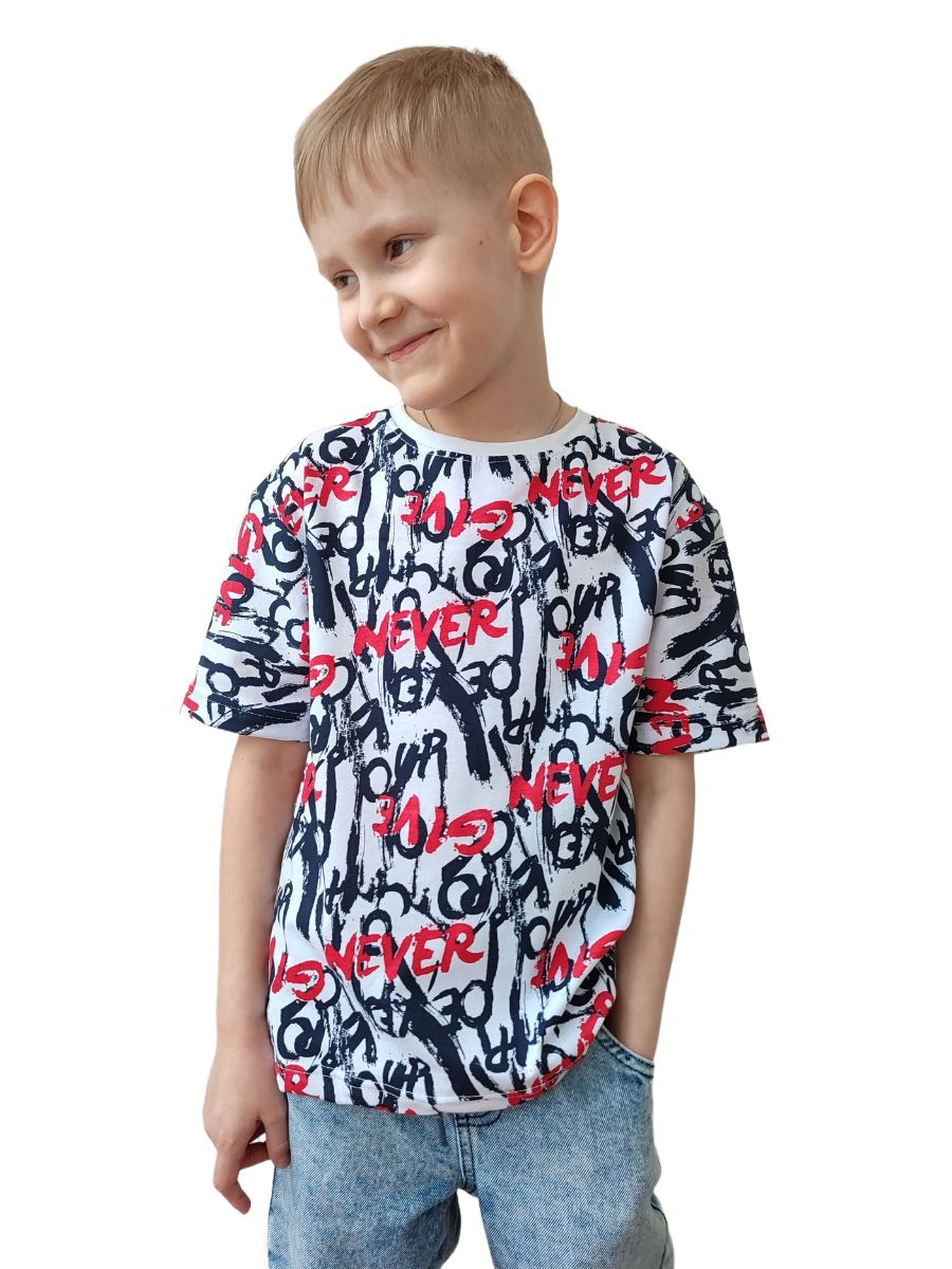 Футболка детская 33064 кулирка буквы - черная надпись/молочный