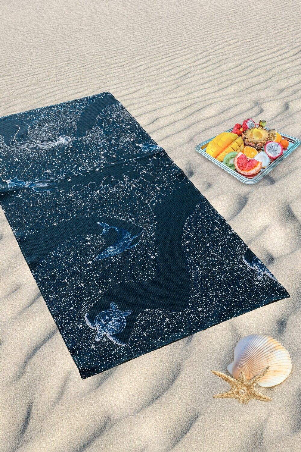 Полотенце пляжное Тайны океана - темно-синий