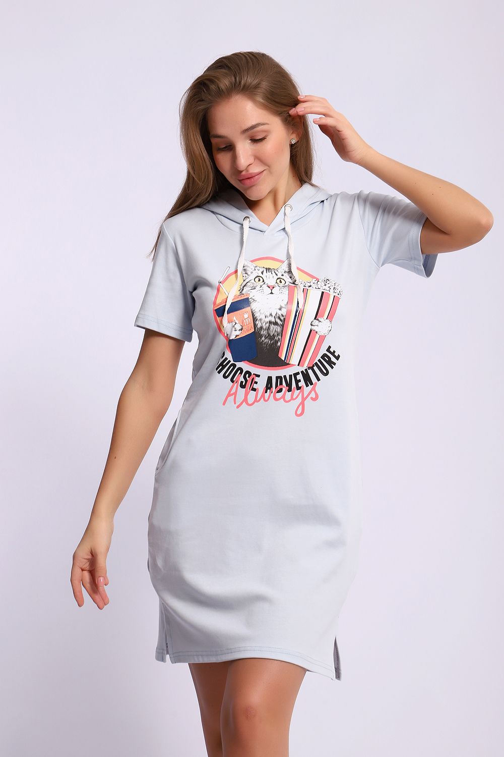 платье ЕПЛ-1055 - серо-голубой