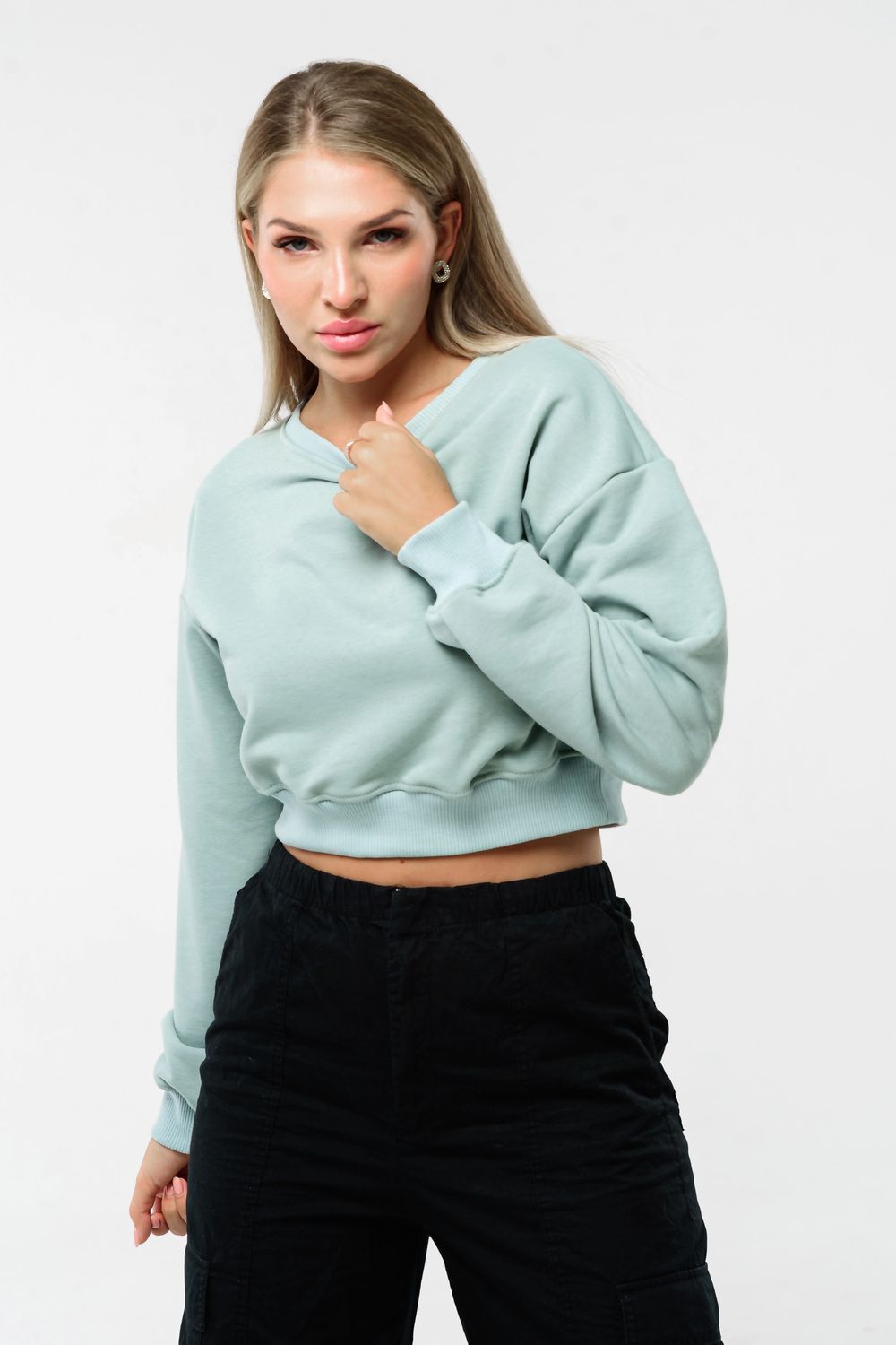 Свитшот 3 оверсайз короткий - ментол