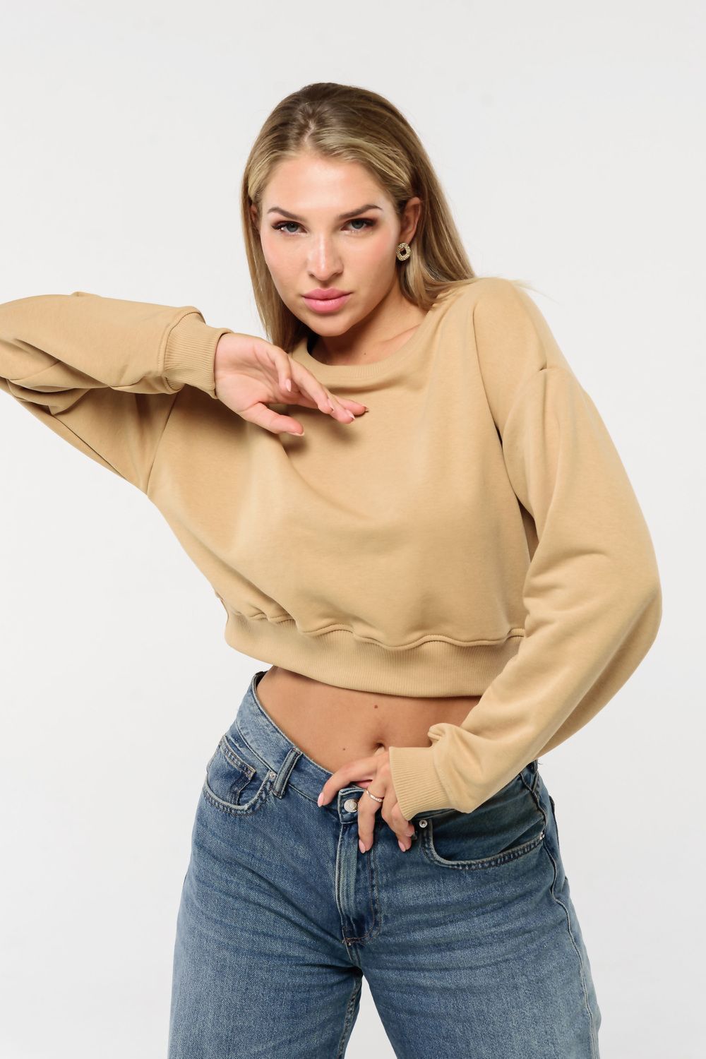 Свитшот 3 оверсайз короткий - кэмел