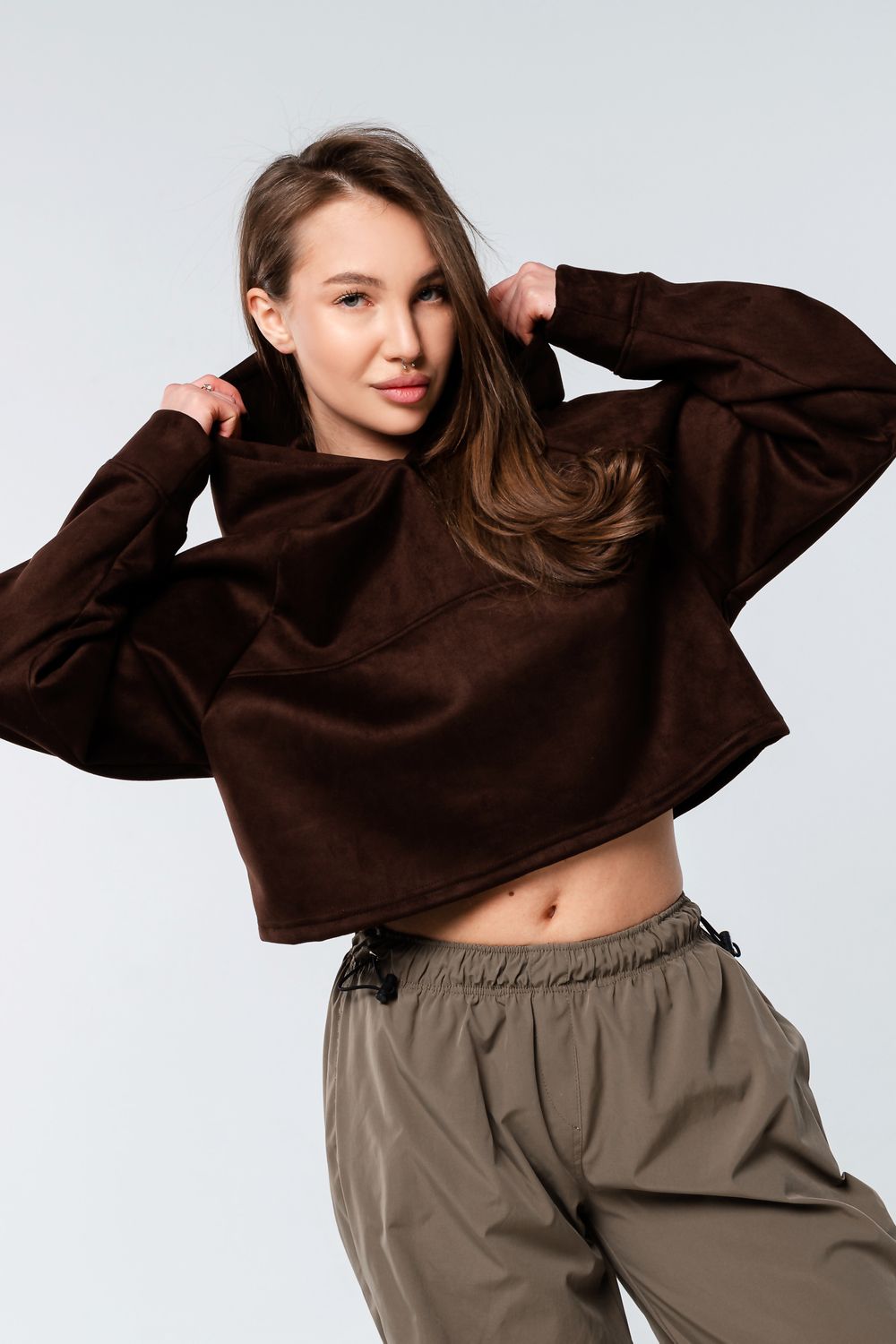 Свитшот 2 оверсайз короткий - коричневый