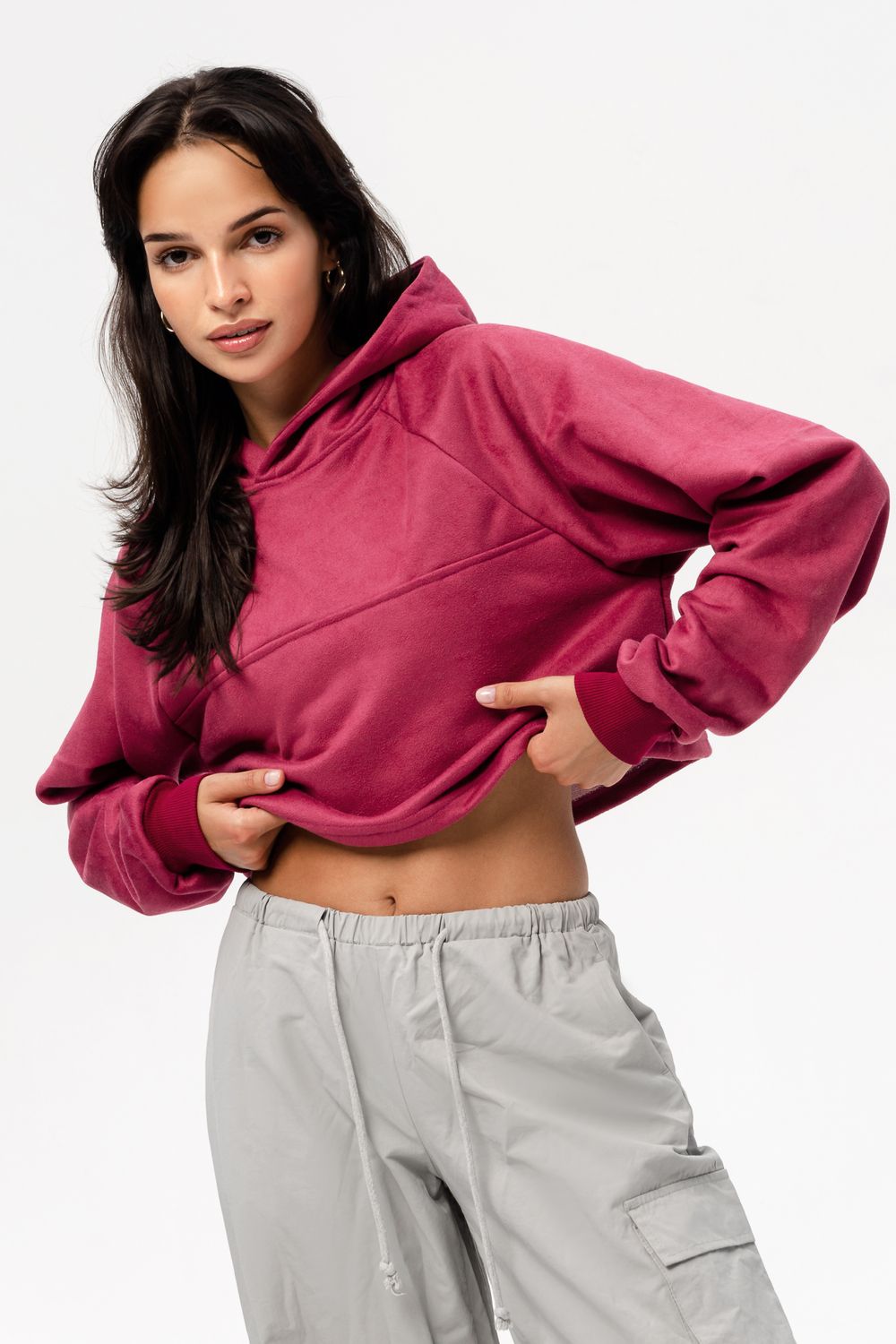 Свитшот 2 оверсайз короткий - брусника