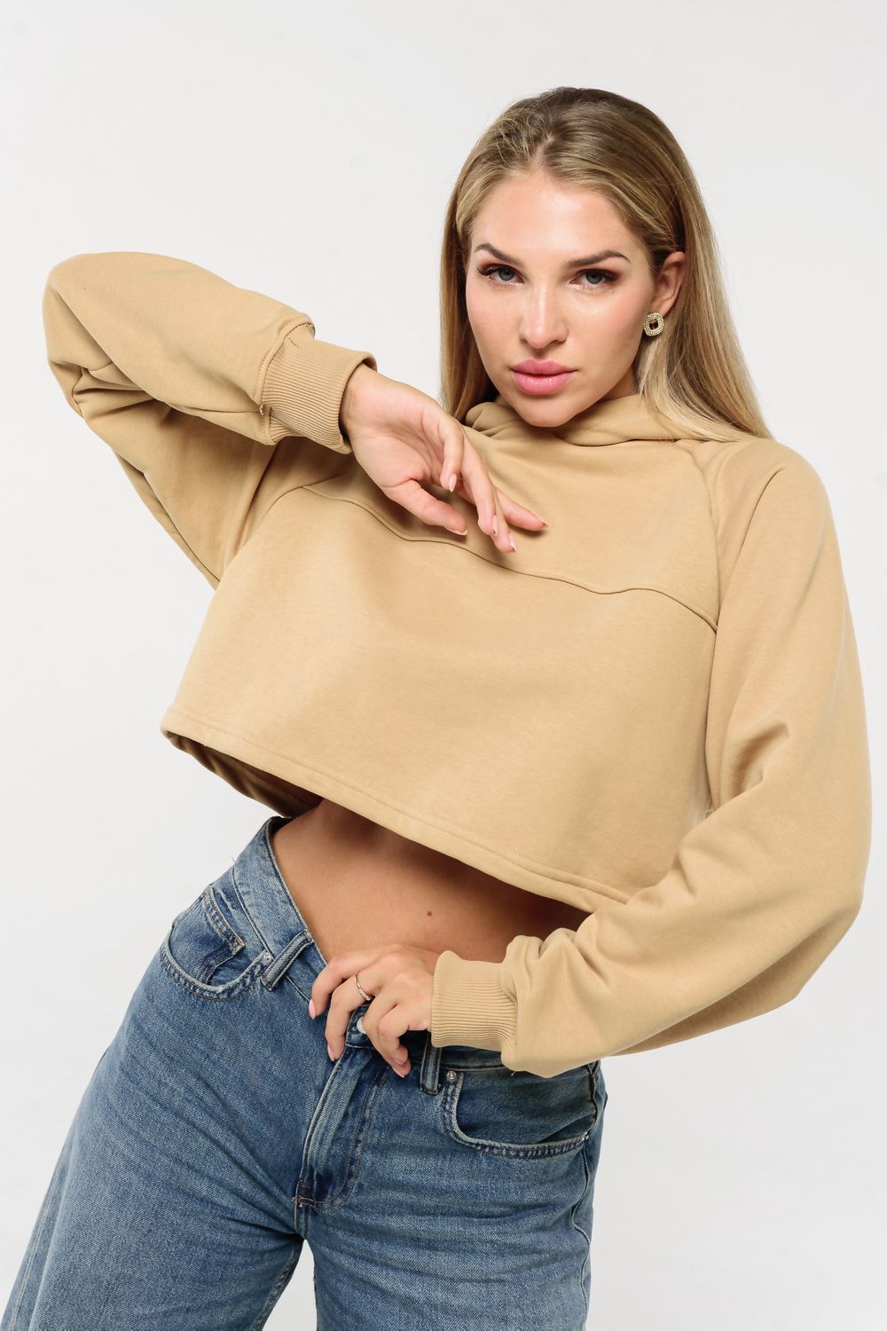 Свитшот 2 оверсайз короткий - кэмел