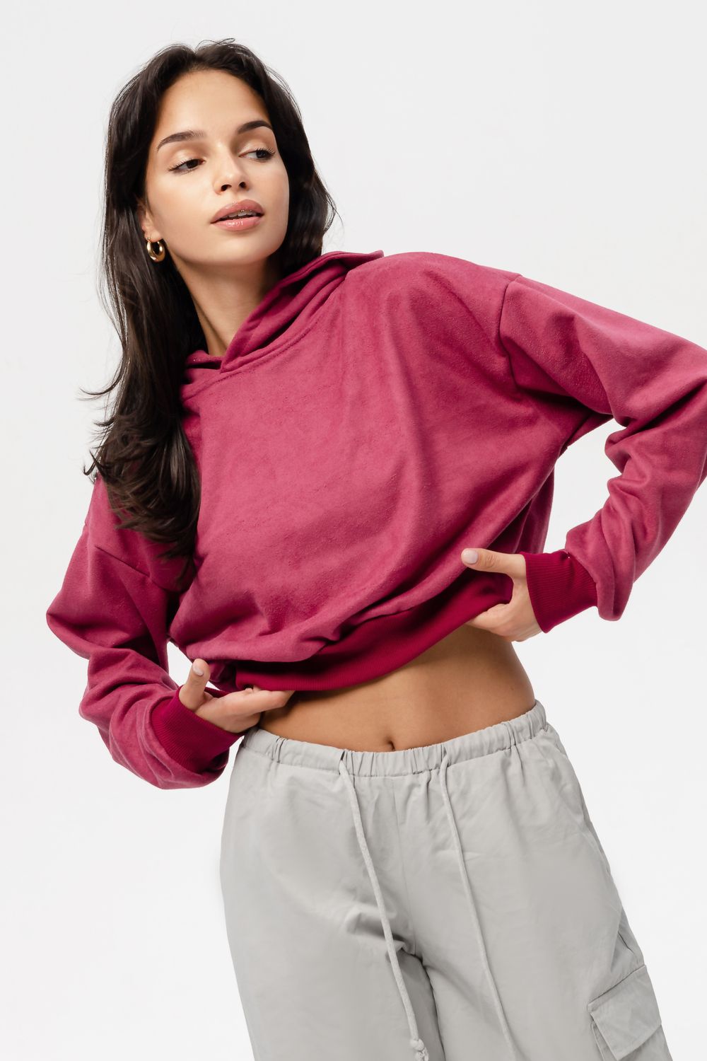 Свитшот 1 оверсайз короткий - брусника