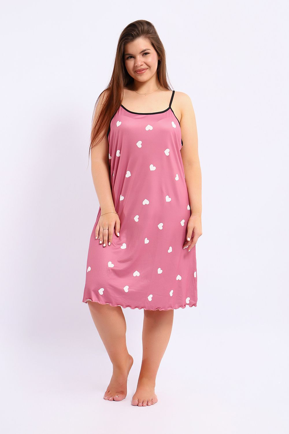 Сарафан летний на тонких бретельках больших размеров 5738 - розовый