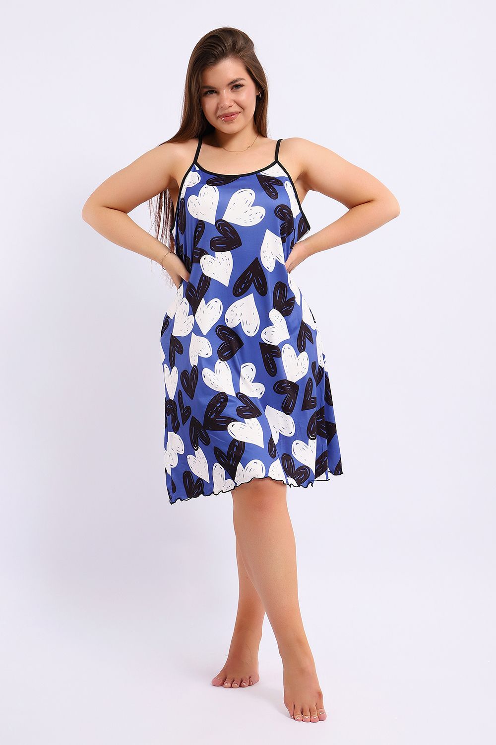 Сарафан летний на тонких бретельках больших размеров 5738 - синий