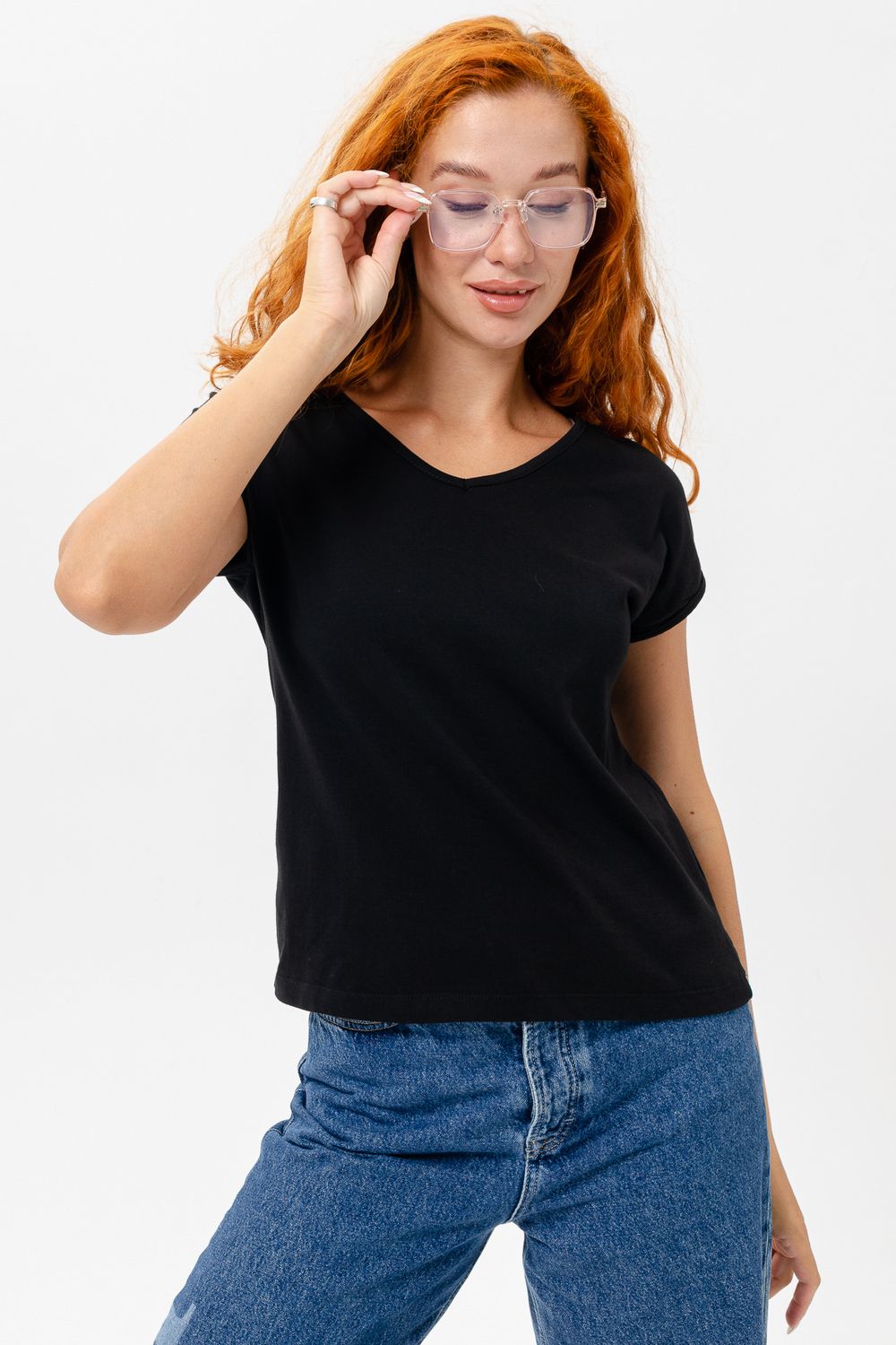 7158-1 однотон футболка женская - черный