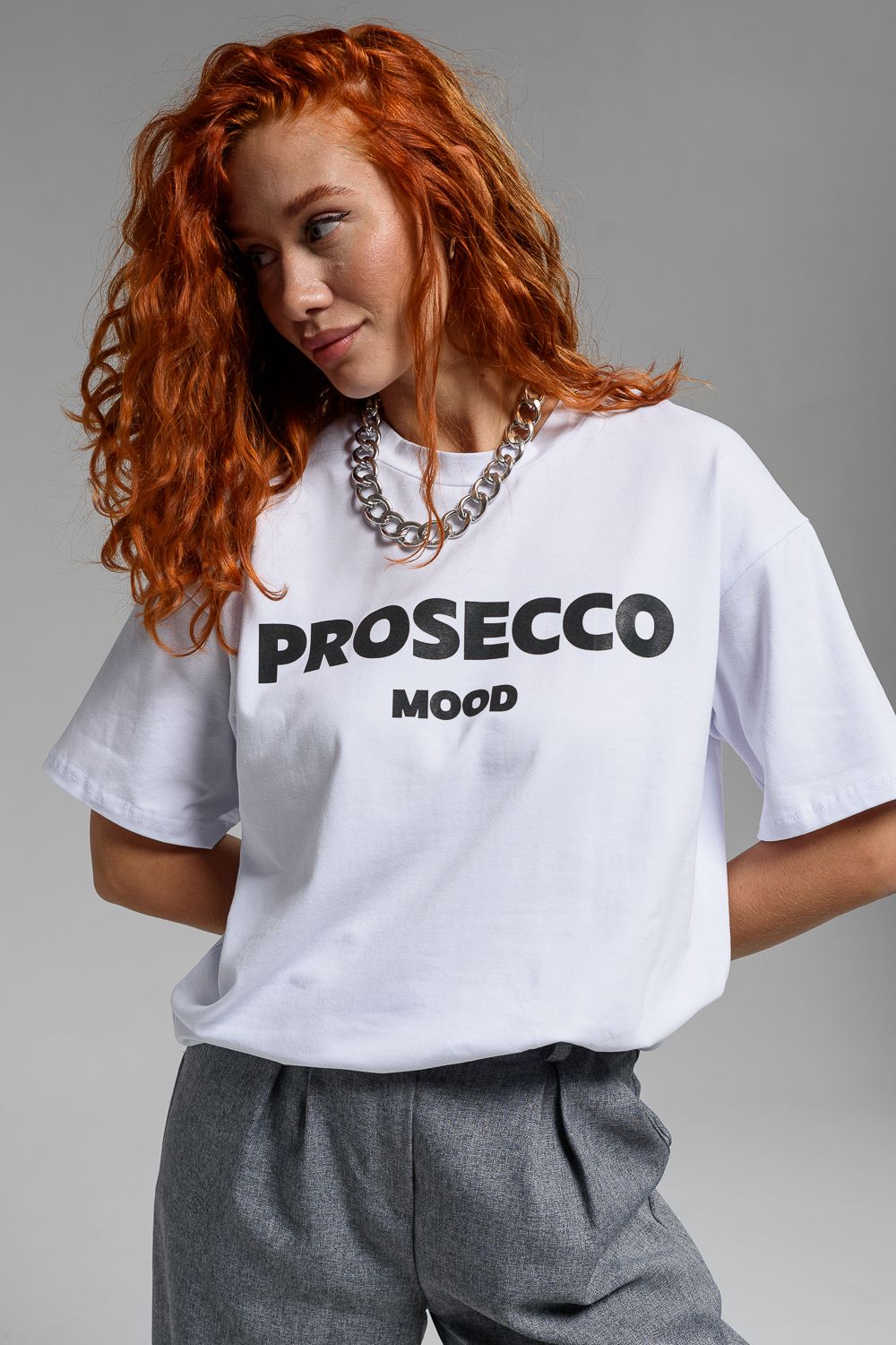 8506/1 Футболка женская оверсайз - белый+PROSECCO