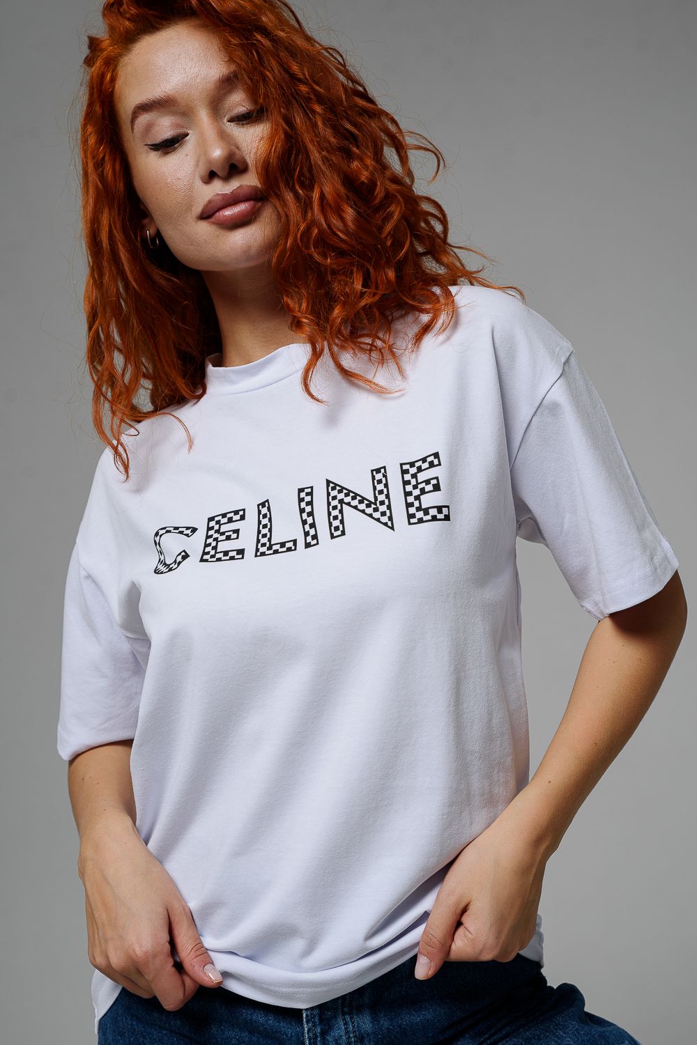8506/1 Футболка женская оверсайз - белый+CELINE