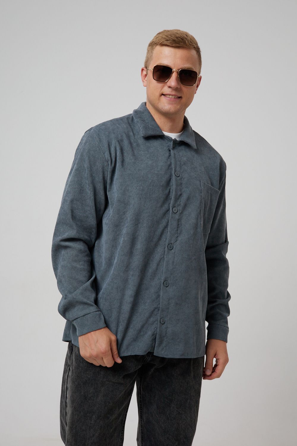 Рубашка мужская вельвет РММ-01 - серый