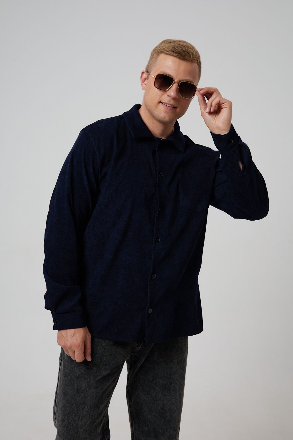 Рубашка мужская вельвет РММ-01 - темно-синий