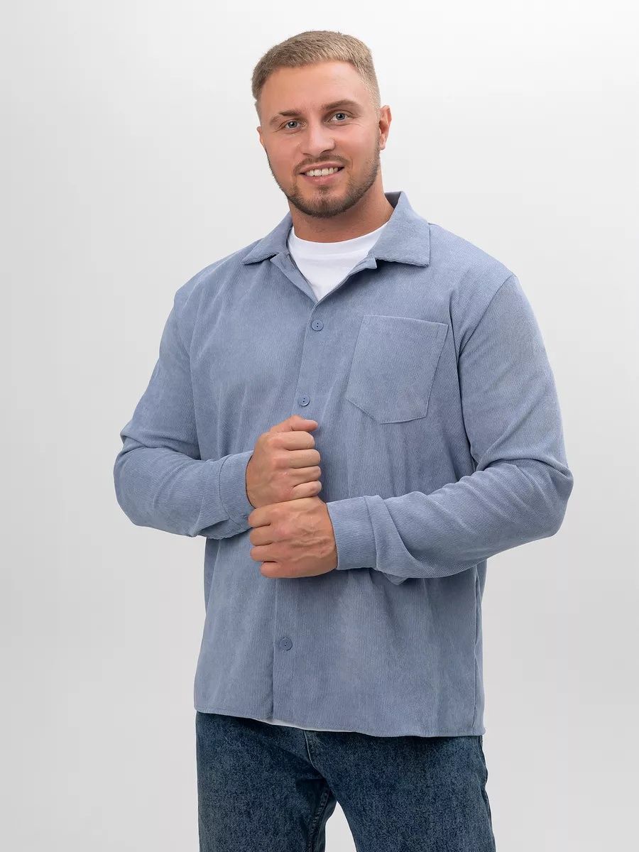 Рубашка мужская вельвет РММ-01 - серо-голубой