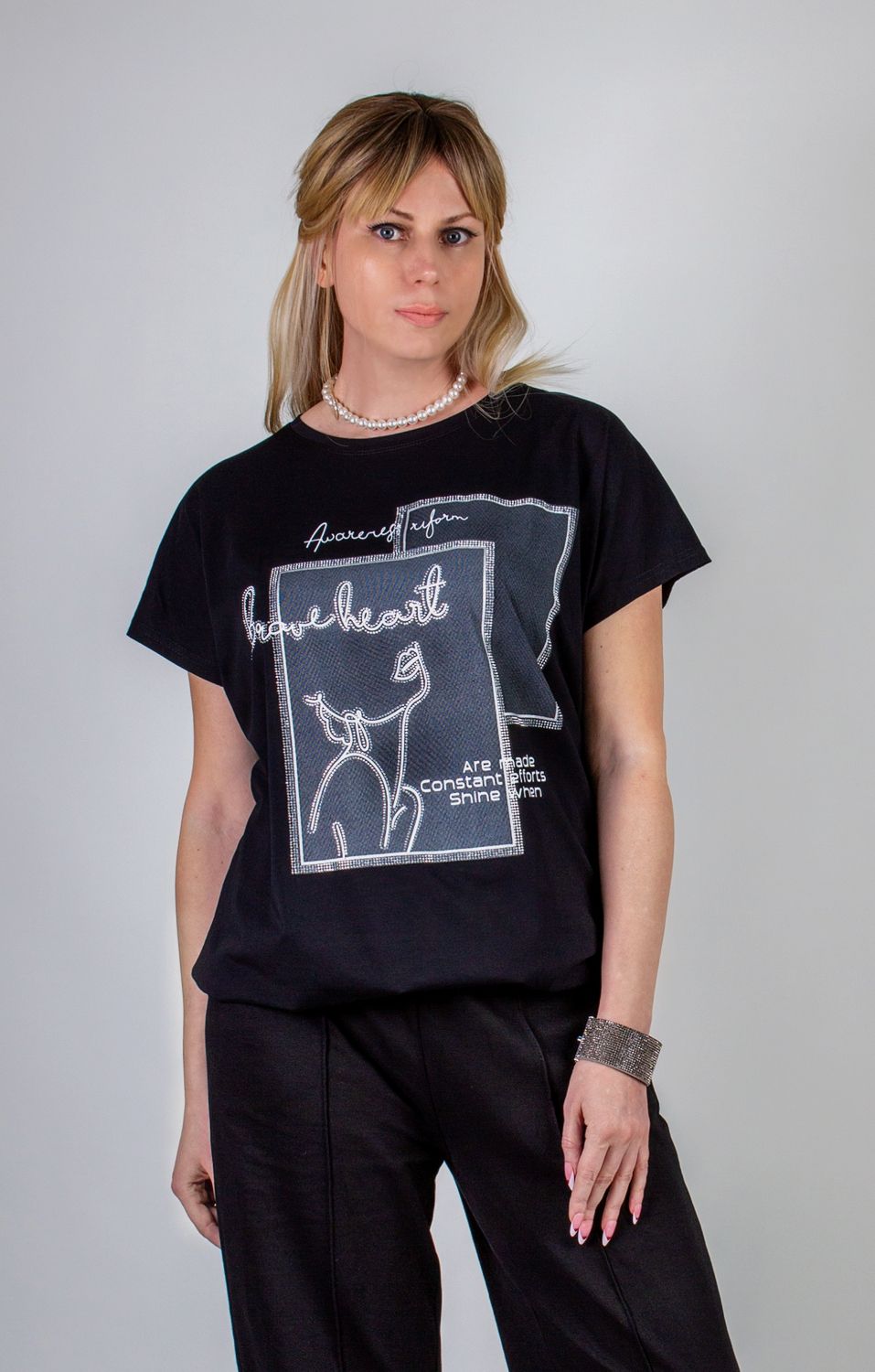 Нарядная футболка на кулиске арт.А2006 - черный