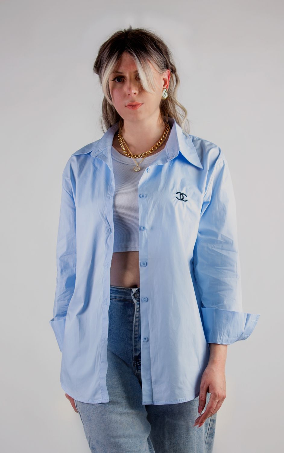 Рубашка оверсайз хлопок y2k - голубой