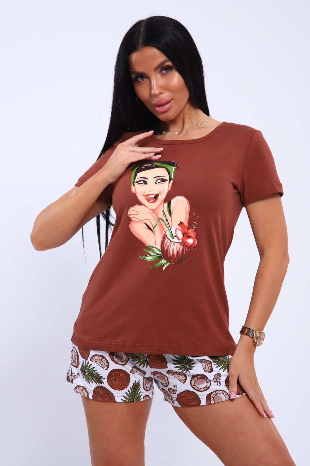 Пижама с шортами GIRL - коричневый