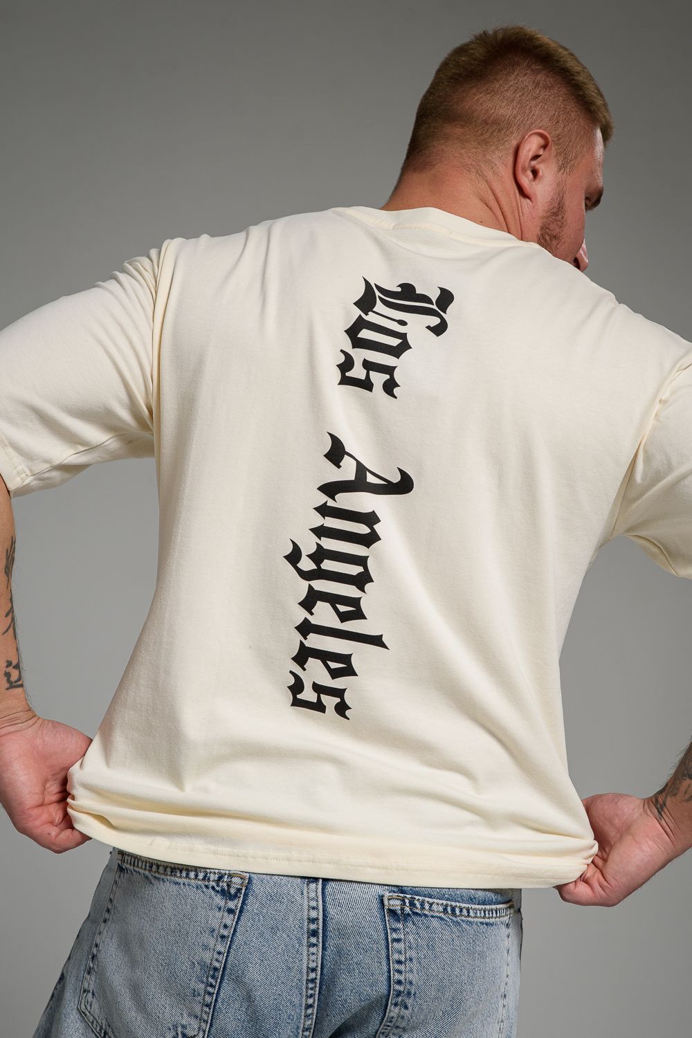 Футболка мужская 8507/1 оверсайз - молочный+Лос-Анджелес